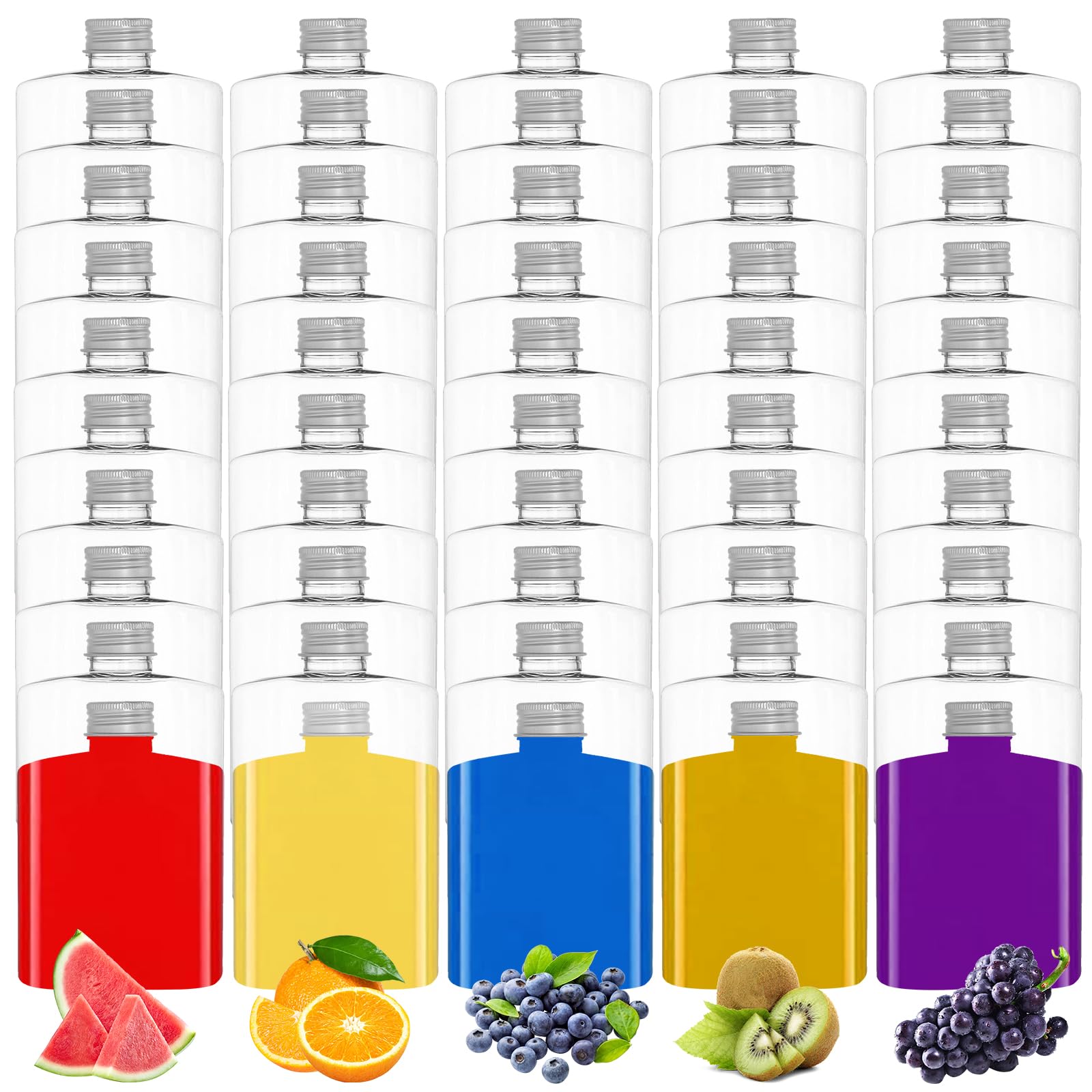 YAYODS Confezione da 50 bottiglie di plastica con tappo in alluminio, per liquori, succhi di frutta, bevande, latte, tè, alcol, liquori