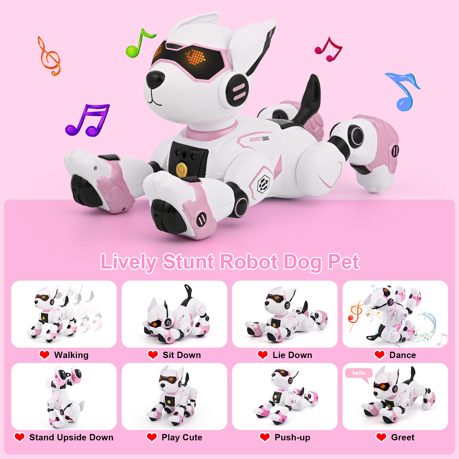 GuKKK Robot pies zdalnie sterowana zabawka dla dzieci, zdalne sterowanie dla zwierząt domowych, programowalny robot, zabawka dla psa, sterowanie gestami, interaktywny dotyk, muzyka taneczna, imitacja