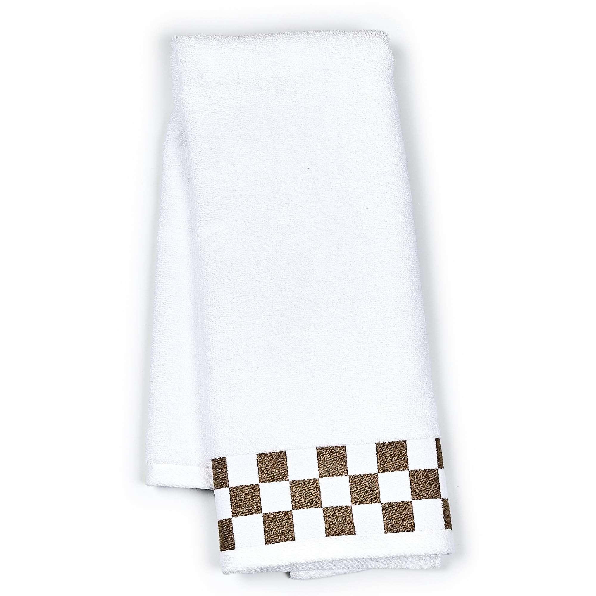 MACKENZIE-CHILDS Hand Towel, Cute Decorative Hand Towel for Bathroom and Kitchen, Brown-and-White Mocha Check Border