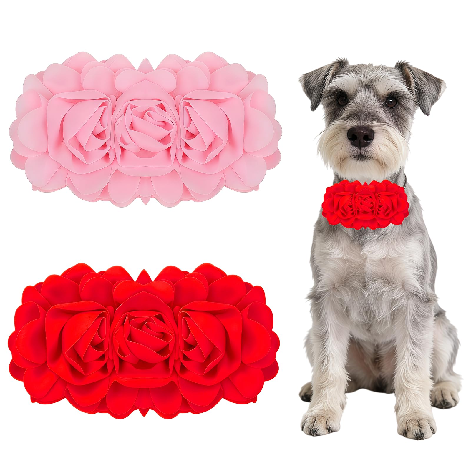 DVOFU 2Pieces Valentine's Day Dog Collar Large Flowers Pink Red Neck Bows Dog Grooming Charms Accessories for Costume Birthday Wedding Festival