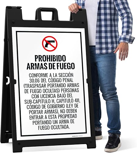 Miniatura 7 de Handguns Prohibited Pursuant To Section 3006 Penal Code Spanish Sidewalk Sign Kit 24x36 Inches With A Frame Stand Made in USA by Sigo Signs