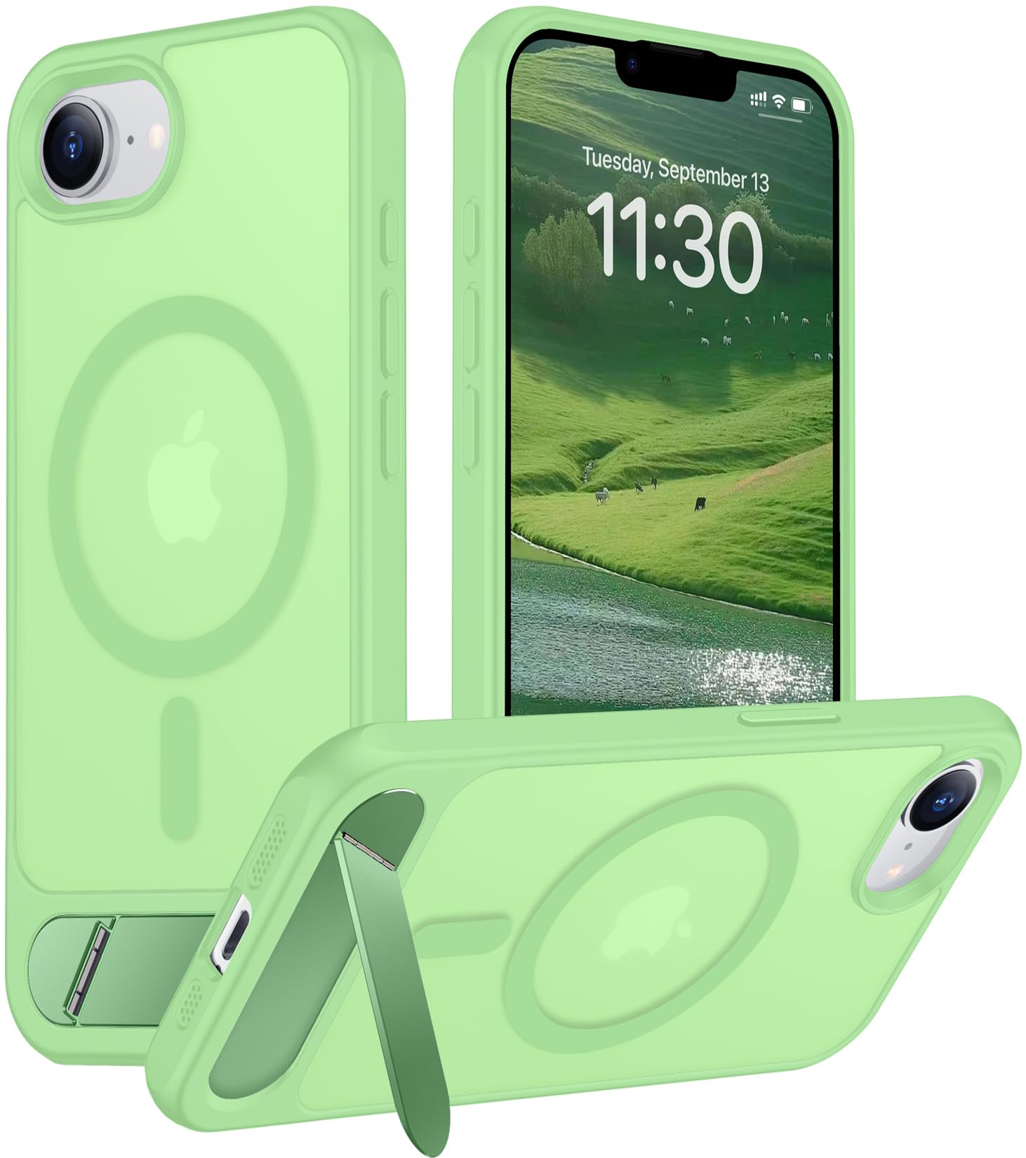 Temdan Magnetic Compatible with iPhone 17e Case &amp; iPhone 16e Case,[Built-in Invisible Kickstand][Compatible with MagSafe][Military Grade Shockproof] Slim Translucent Matte Case for iPhone 16e/17e 6.1"