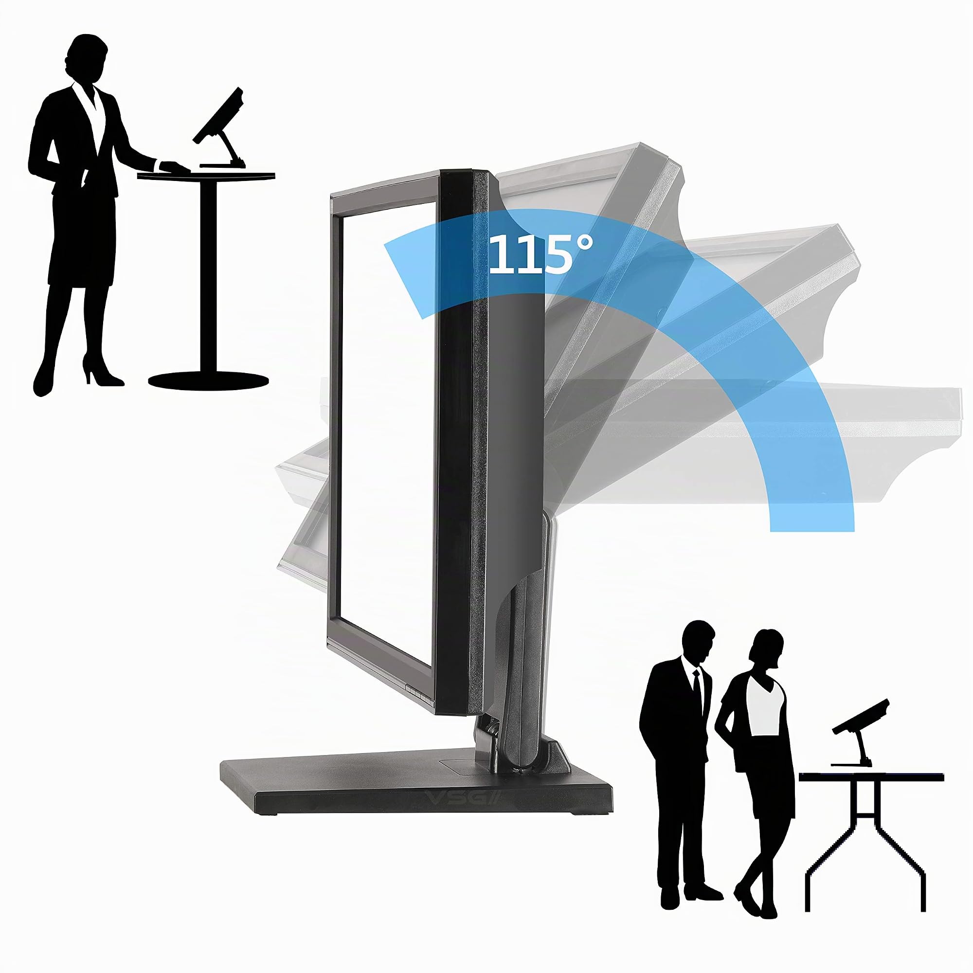 VSG24 92001 - Support de Moniteur POS, PC ou écran Tactile, réglable, Pliable et Ajustable, Bras, VESA, métal, pour écrans de 10 à 22 Pouces - Noir