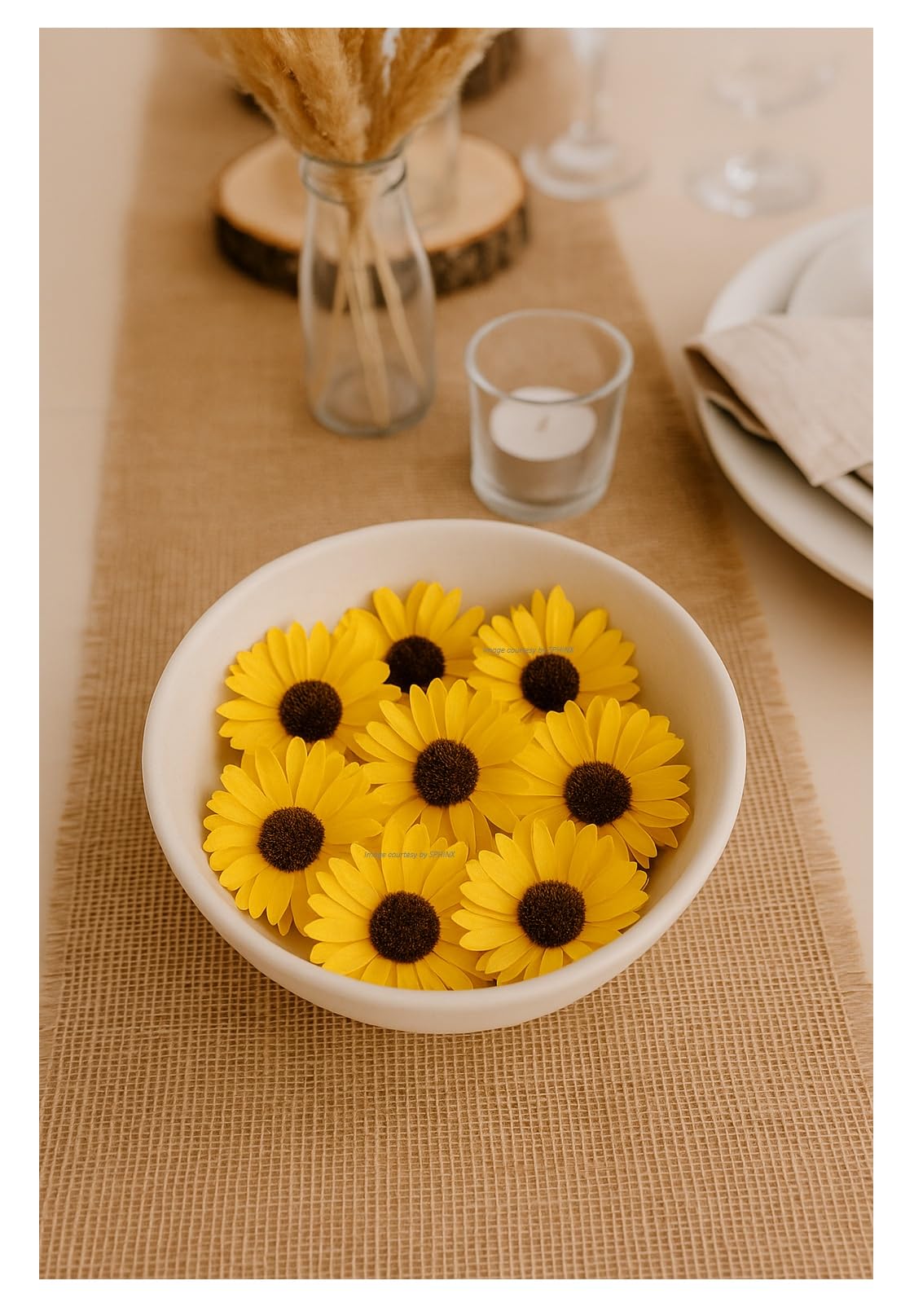 SPHINX Palm Leaf & Sola Flower Decorations | Handmade Birds,Parrots,flowers for Table Decor,Bowl Fillers,Craft,Bouquet Making,Trousseau & Festive Decorations- (10, 8 cm, Yellow Sola Sunflowers)
