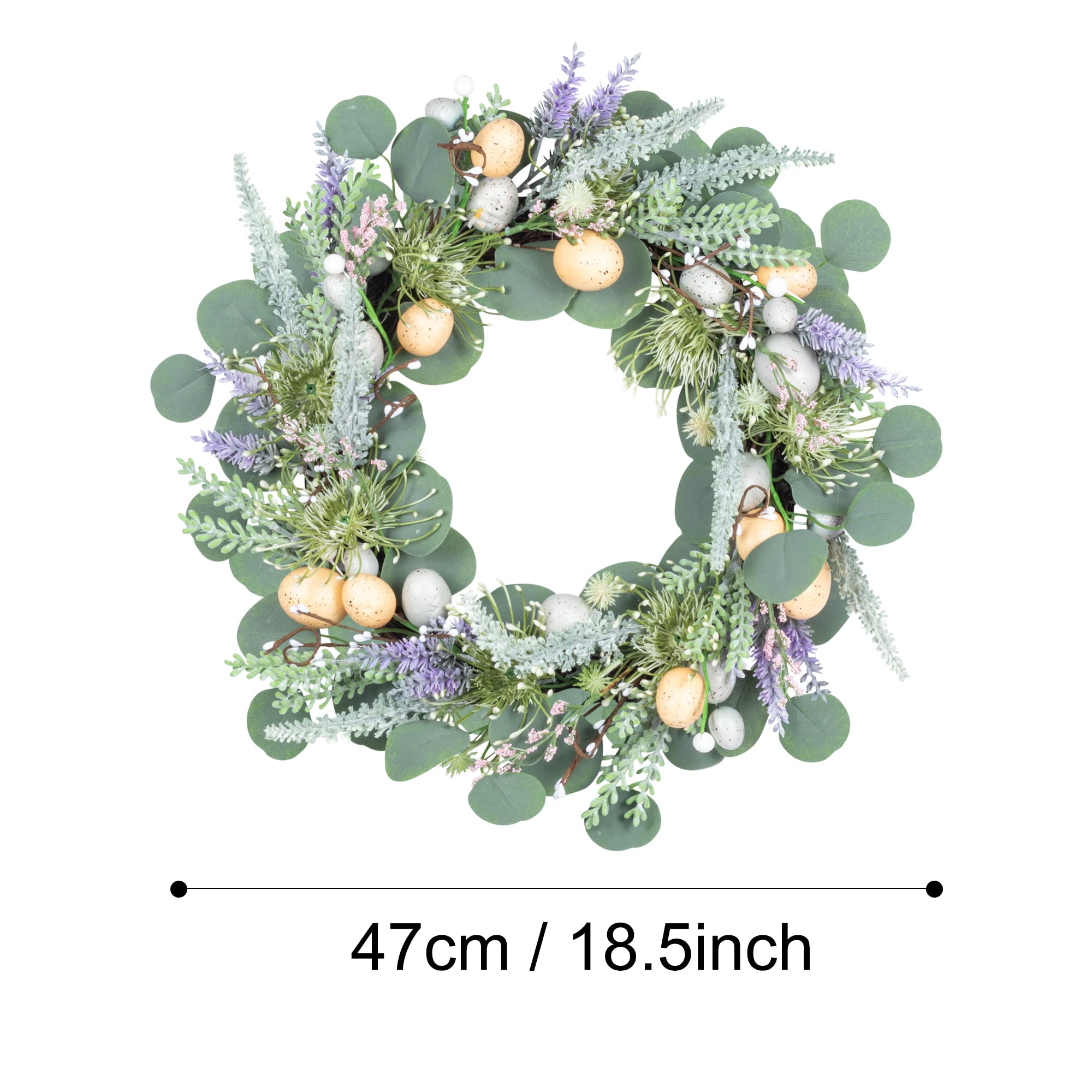 KI Store Easter Wreath 18-Inch with LED Lights and Timer Easter Egg Decoration for Spring Door Window Mantle Table Decor (NOT Pre-Strung Lights)