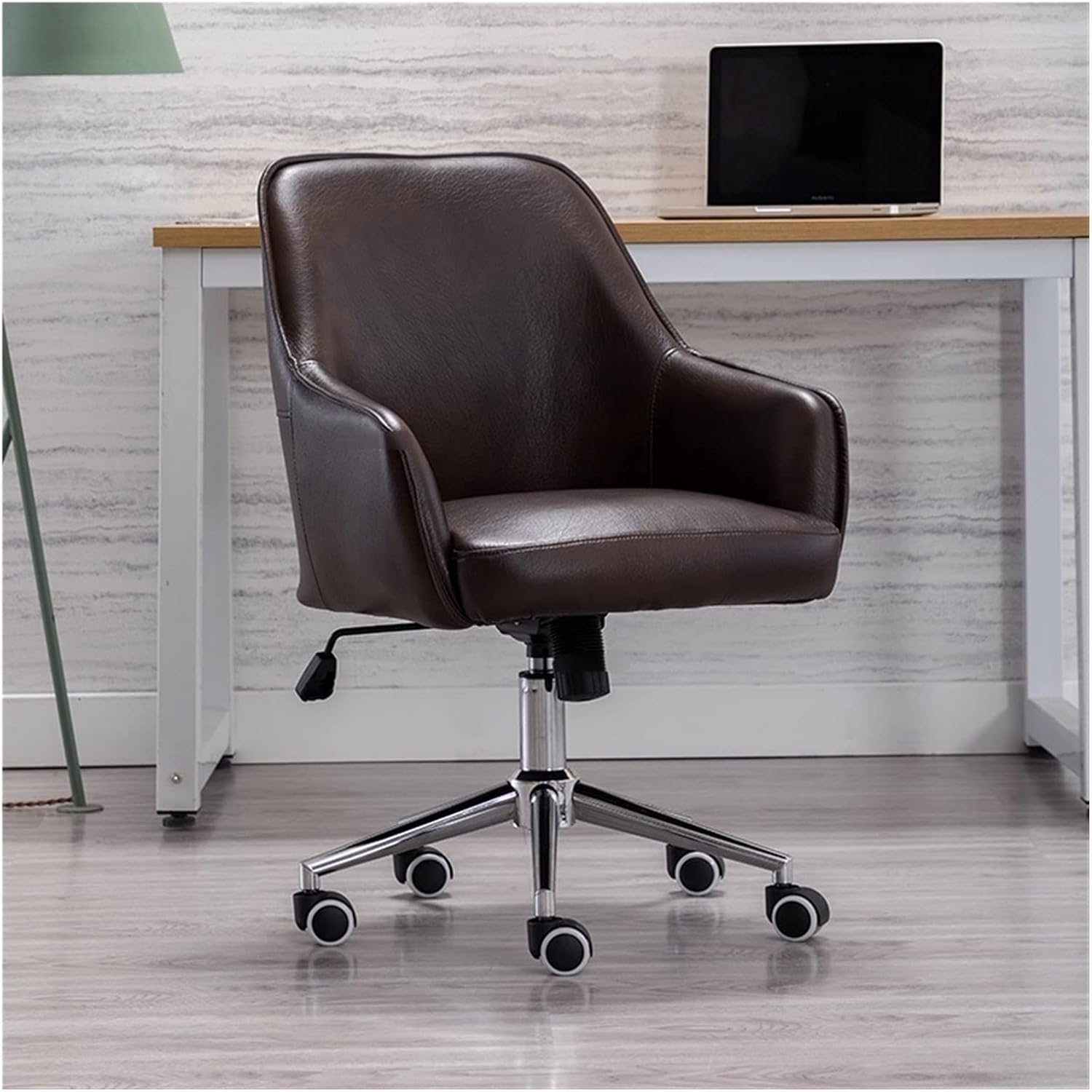 Adjustable Office Computer Chair with Armrest Leather Office Chair for Furniture Home Bedroom Study Computer Swivel Gaming(Coffee)
