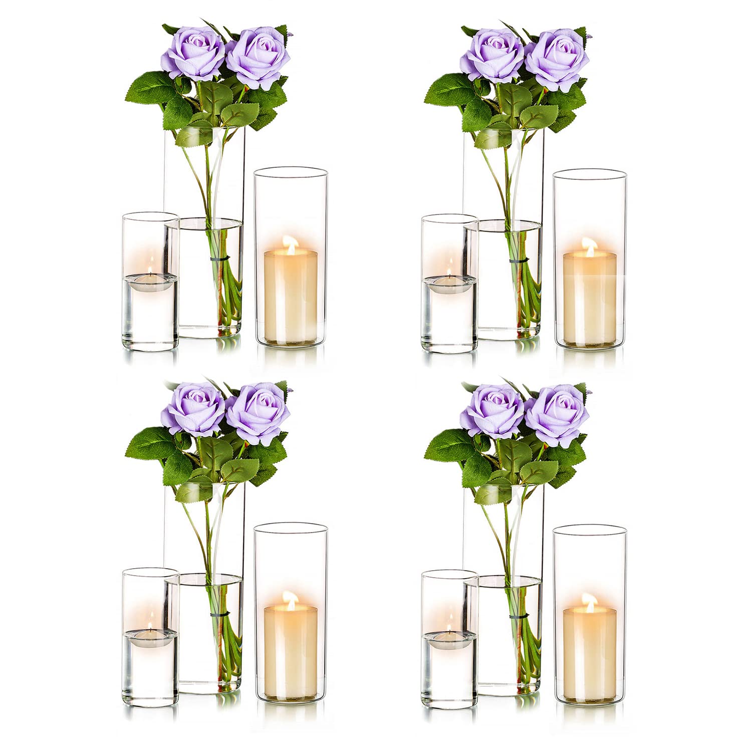 Hurricane Candle Holders Glass Clear - for Pillar Candles Set of 12 Cylinder Flower Vase Floating Votive Wedding Table Centerpiece Home Decor 6''/7.8''/10'' High
