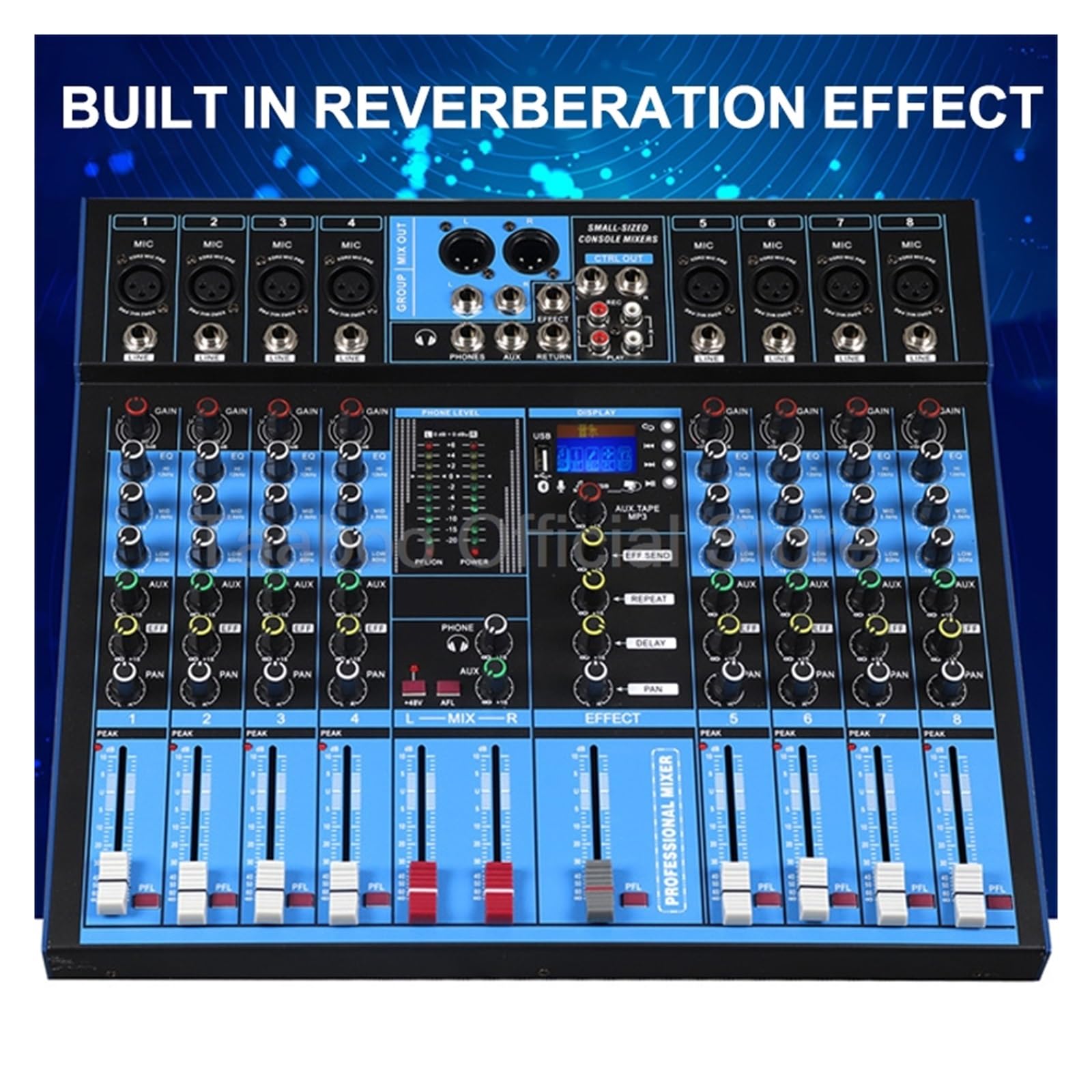 Mezclador de audio para DJ Procesador digital profesional, prerreverberador, efector, consola de mezclas Bluetooth de 8/12 canales, mezclador antigritos con micrófono(12 Channels)