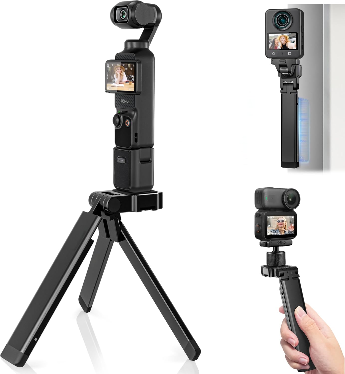 Universal Magnetic Tripod Mount for DJI Osmo Pocket 4/3, 250° Adjustable Aluminum Alloy Foldable Mount with 1/4" Screw Versatile for Desk & On-the-Go Shooting Vlogging Pocket 3 Accessories