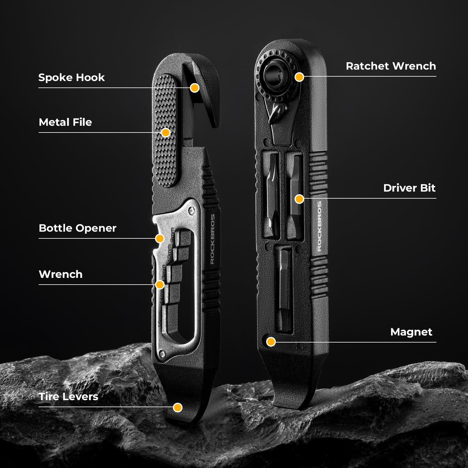ROCKBROS Fahrrad Multifunktionswerkzeug, 16 in 1 Multitool Fahrrad Werkzeug mit Ratschenschlüssel, Reifenheber, Mini Tool Set Reparaturset für Reifenwechsel und Unterwegs