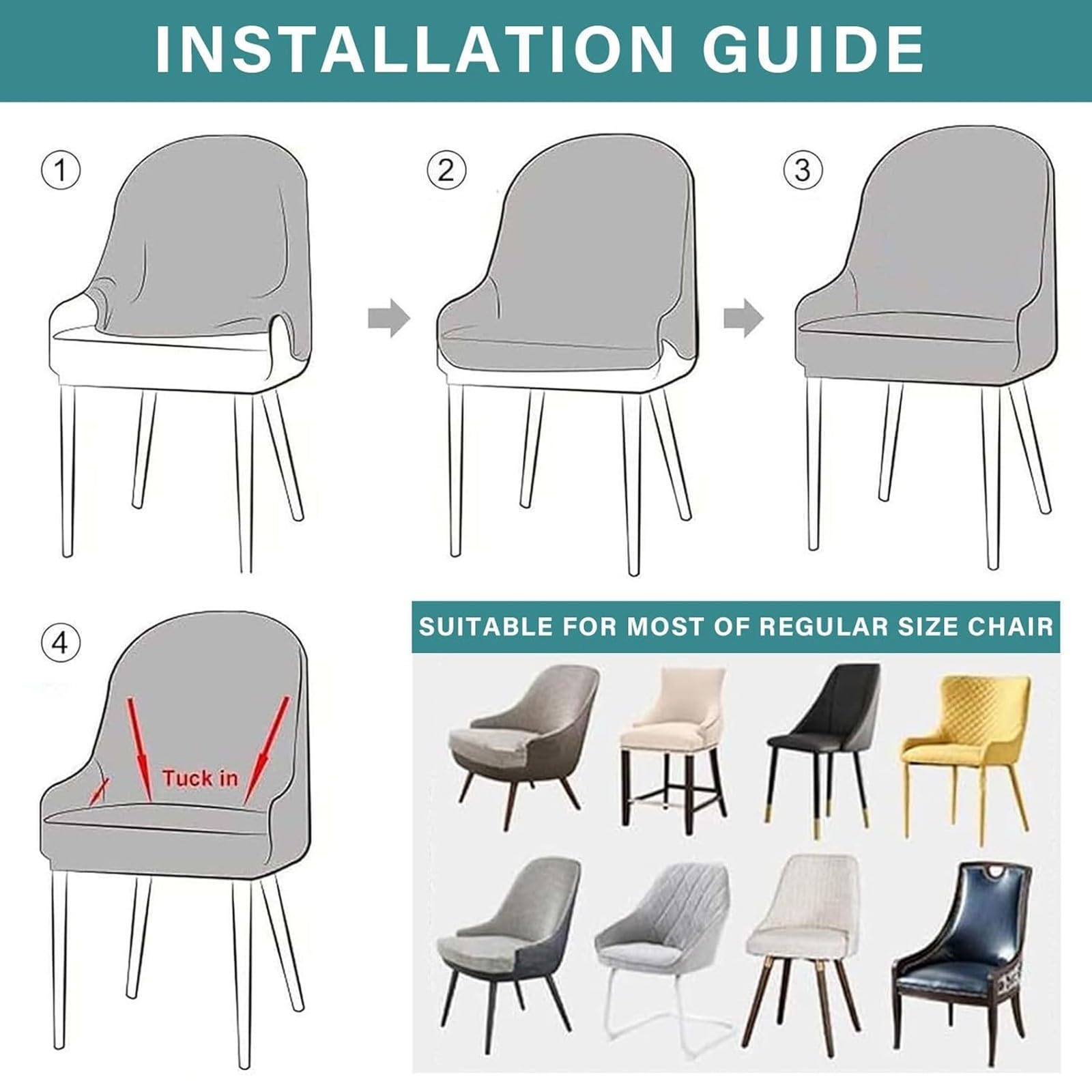 Stuhlhussen mit Gebogener Rückenlehne und Armlehnen,Esszimmer Stuhlhussen 1/2/4/6er-Set,rutschfest und Strapazierfähig,für Wohnzimmer Schlafzimmer Büro Schminktisch(Dark Gray,4 Set)