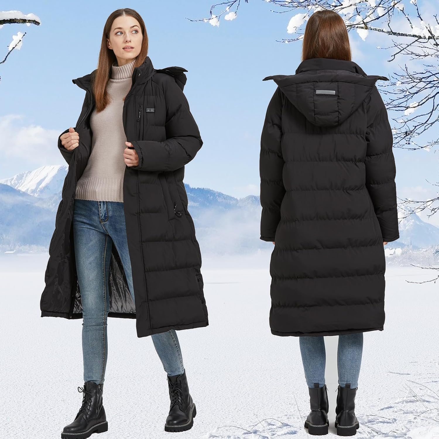 Heated Jackets for Women, Long Winter Coats for Women for Skiing Hunting Motorcycle, Idea Christmas Gift for Wife - Image 5