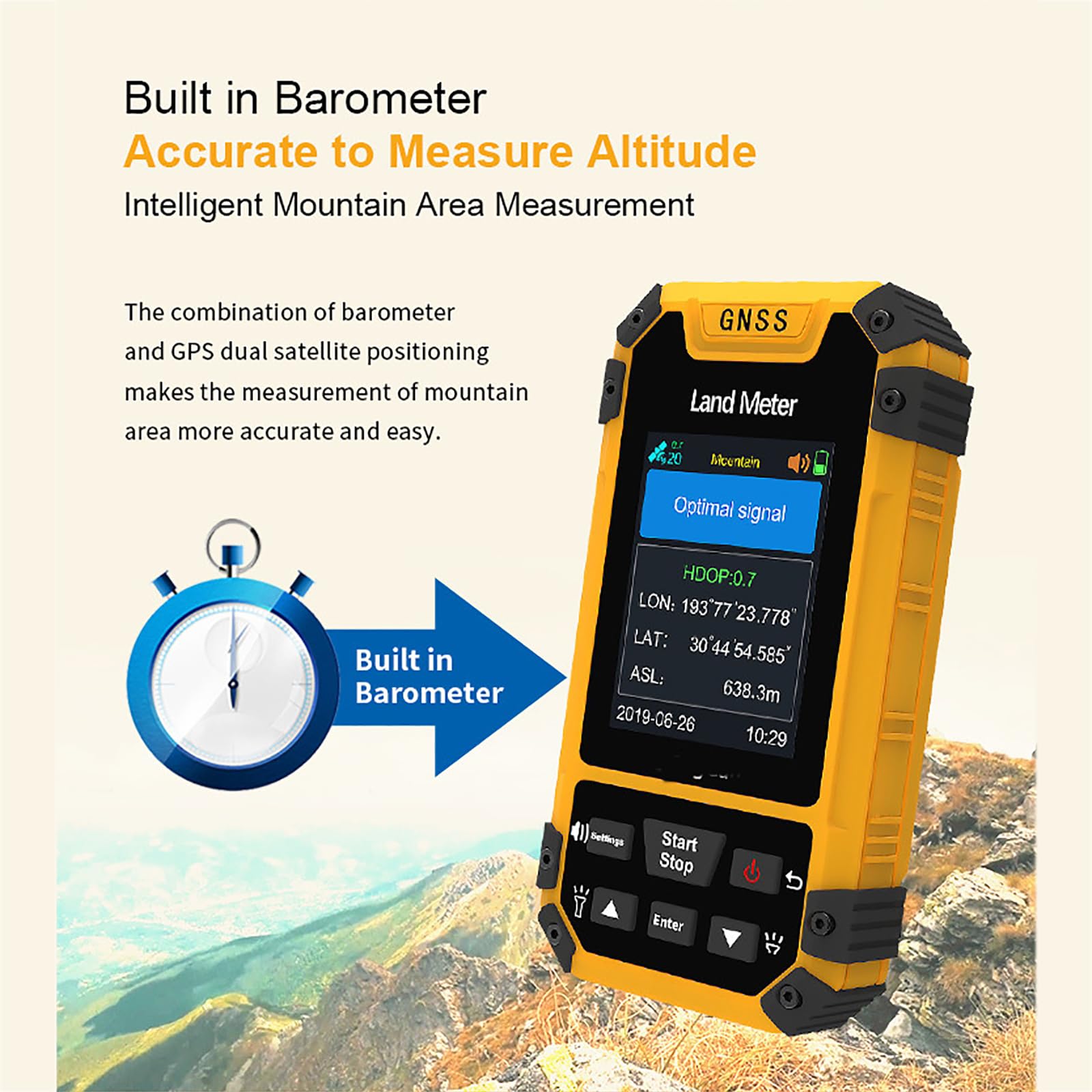 MObyat Appareil De Mesure GPS Portable, Géomètre GPS, Baromètre Intégré, Grand Écran Couleur, Clair Et Facile À Lire, Mesure De Haute Précision, pour La Mesure des Superficies Agricoles