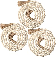 Vista 7 de Jetec - Guirnaldas de cuentas de madera de 7,9 pies con borlas, adornos colgantes navideños de estilo boho, decoración rústica de granja para mesa