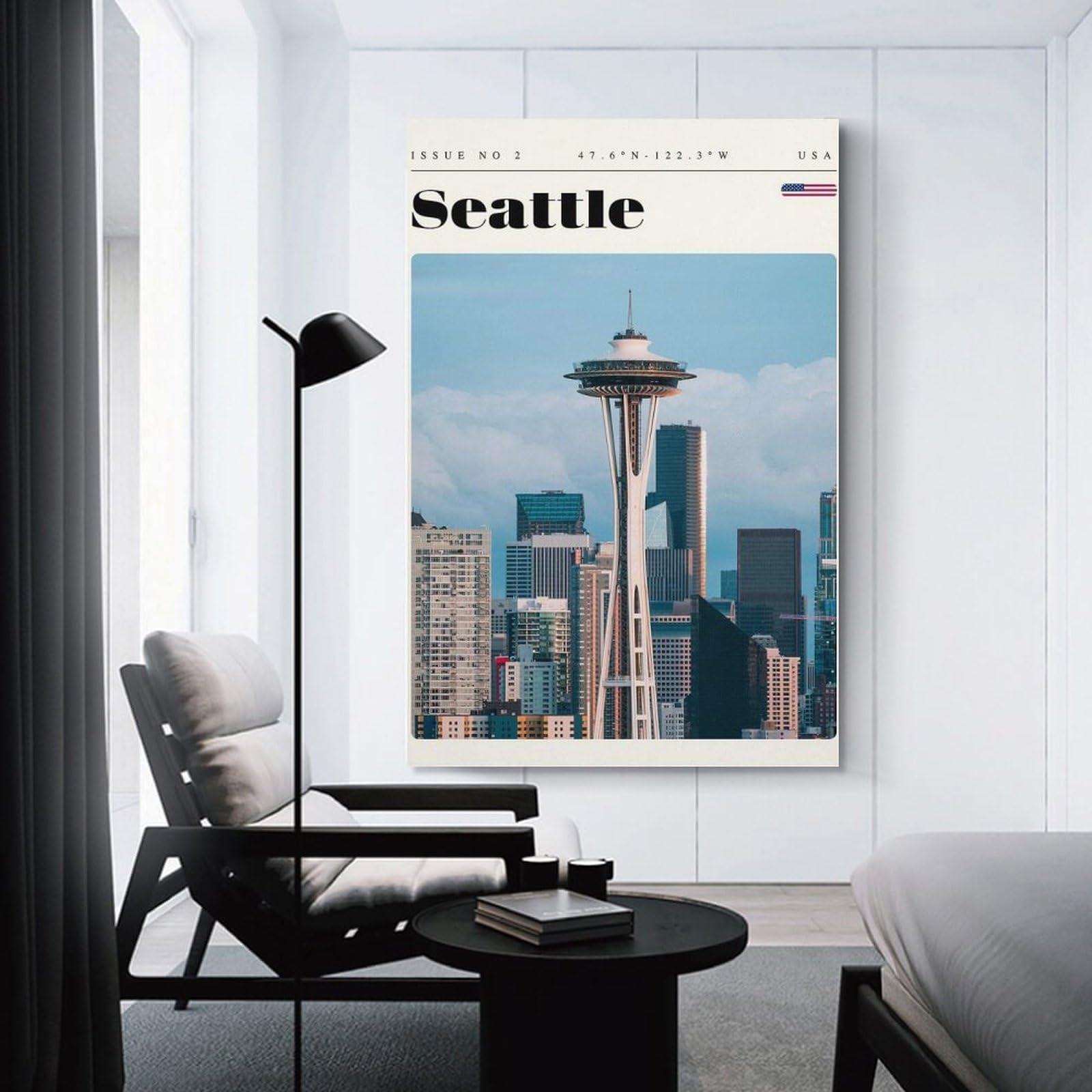 Junmoney Seattle Washington State Travel Art Wall Decor Canvas Print, 20x30inch(50x75cm), for Home Lounge, Bedroom Or Reading Nook, Decorative Artwork for Empty Walls