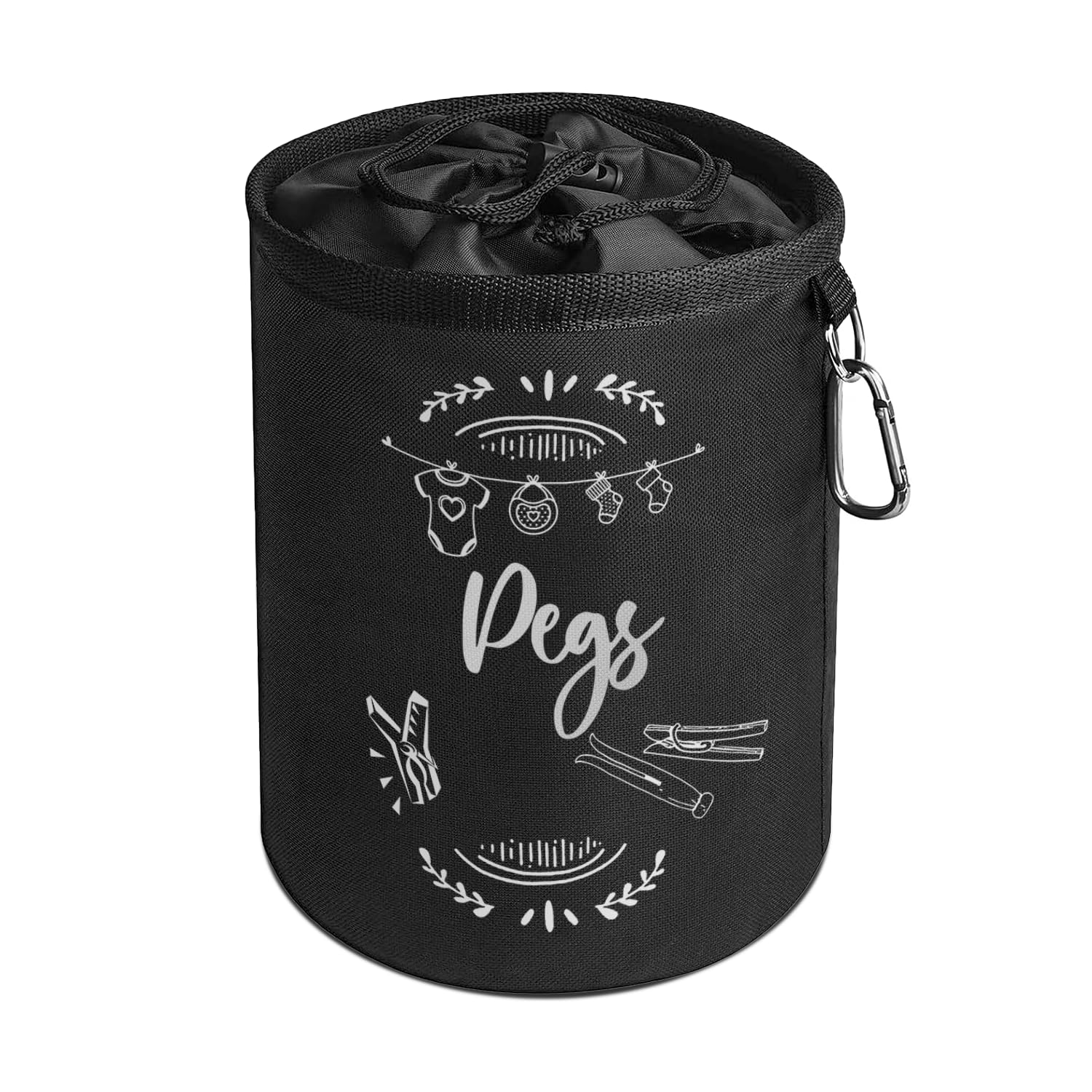 Flatro Black Clothes Peg Bag For Washing Line With Hanger | Waterproof Peg Holder To Store Up To 300 Pegs For Washing Line | Clothes Line Peg Bags With Hanging Clip & Drawstring Closure | Peg Bags For Washing Line