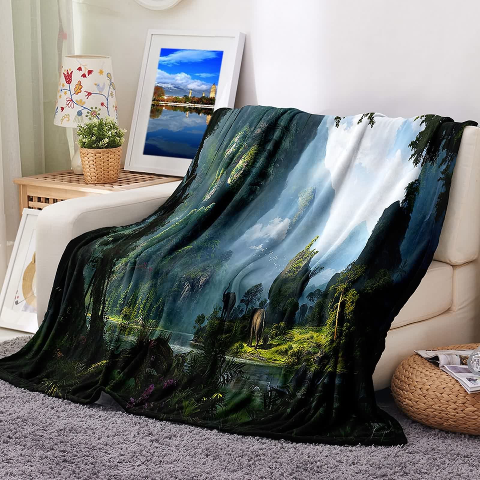 Couverture polaire en flannel 80x120cm vert et blanc KnSam pour canapé