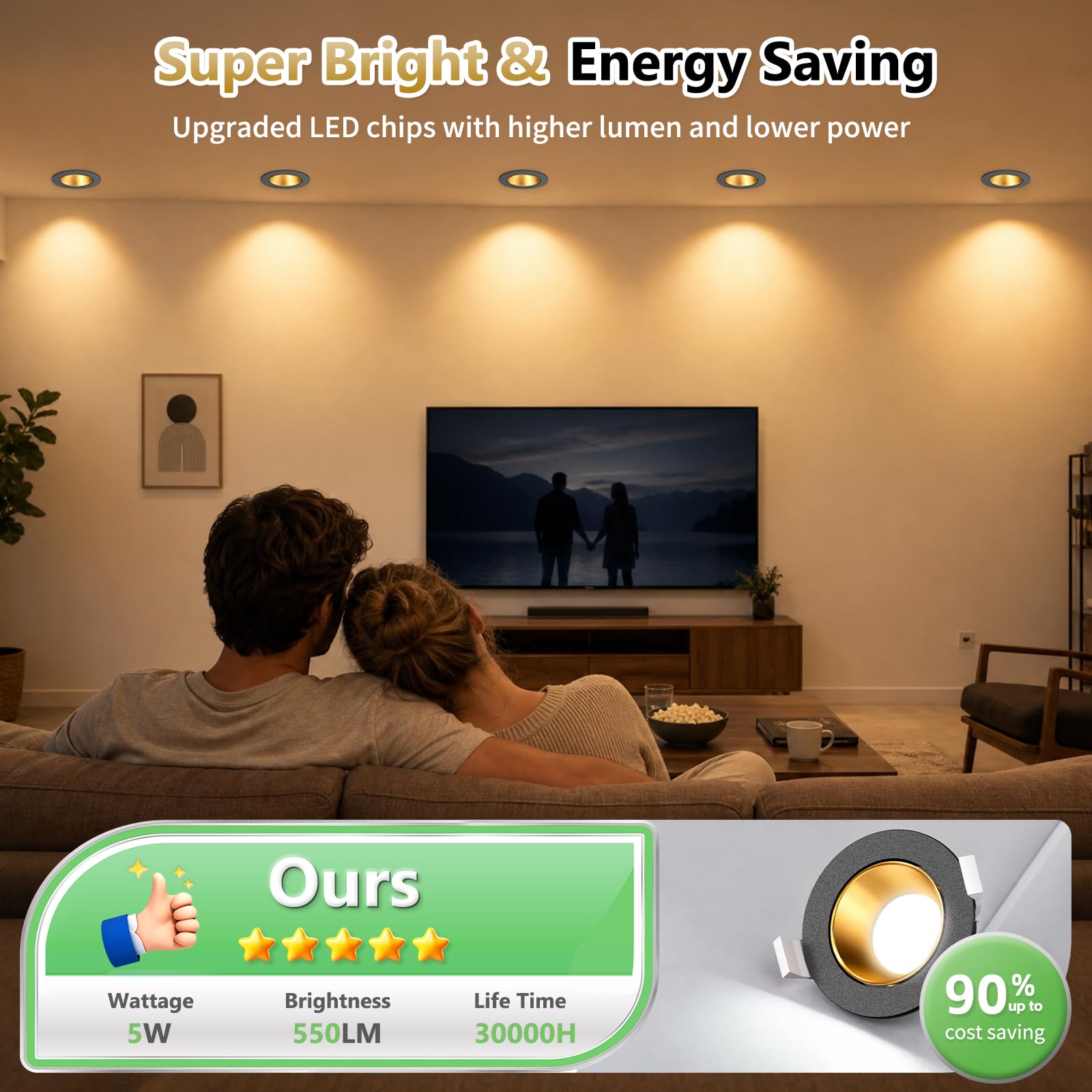YindaLux 6X Faretti LED da Incasso 230V Dimmerabili, 5W 550LM 3000K/4000K/6500K, Faretti da Soffitto Orientabili IP44, Riflettore Profondo, Modulo LED Rimovibile, 38°/120°, Foro Ø75-80mm, Nero Oro