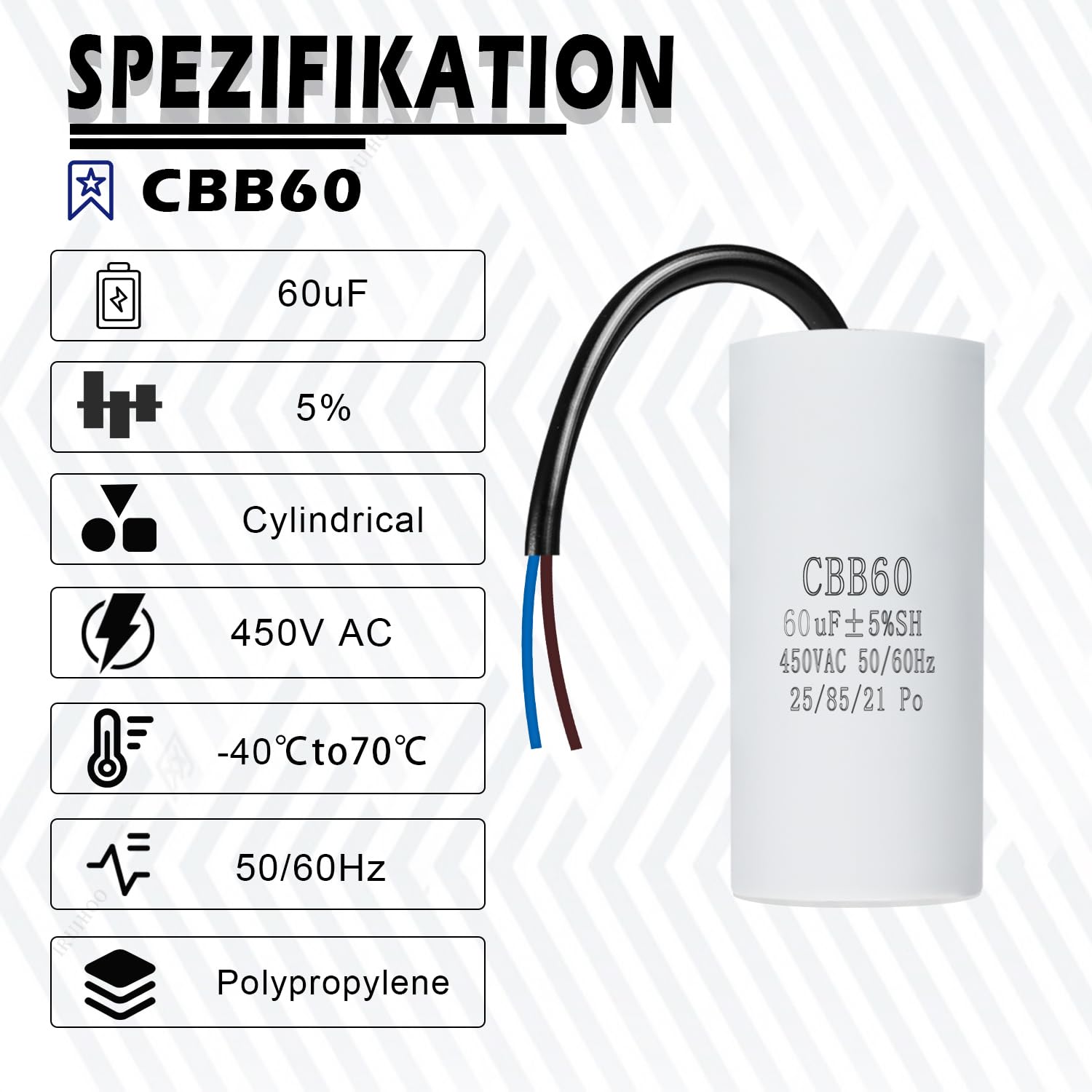 Condensatore CBB60 450V 60uf 50/60Hz, condensatore di marcia del motore