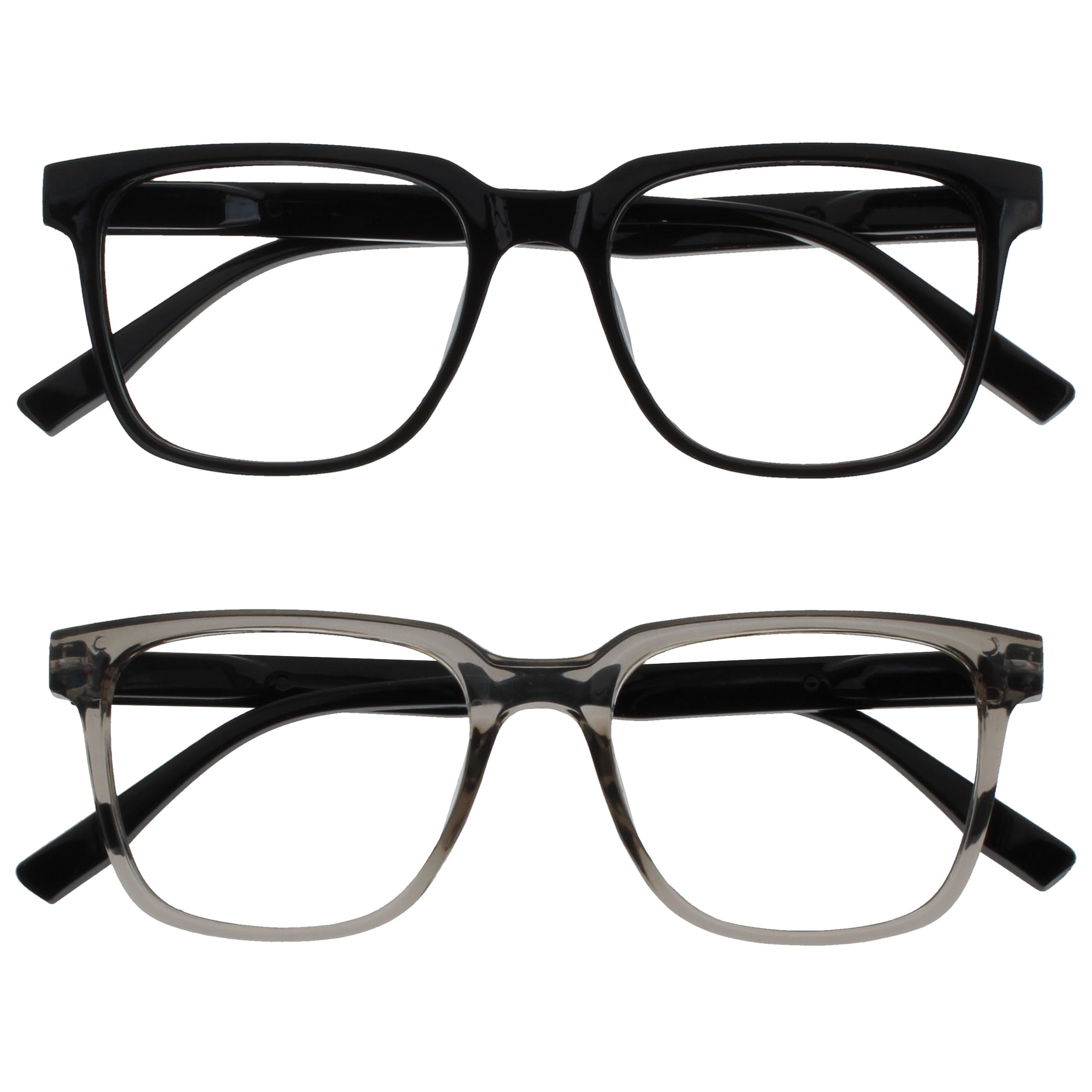 OPULIZE LEO Reading Glasses - 2 -Pack - Large Rectangular Frame - Black, Grey - Mens Womens - Spring Hinges - RR55-17 - +1.00