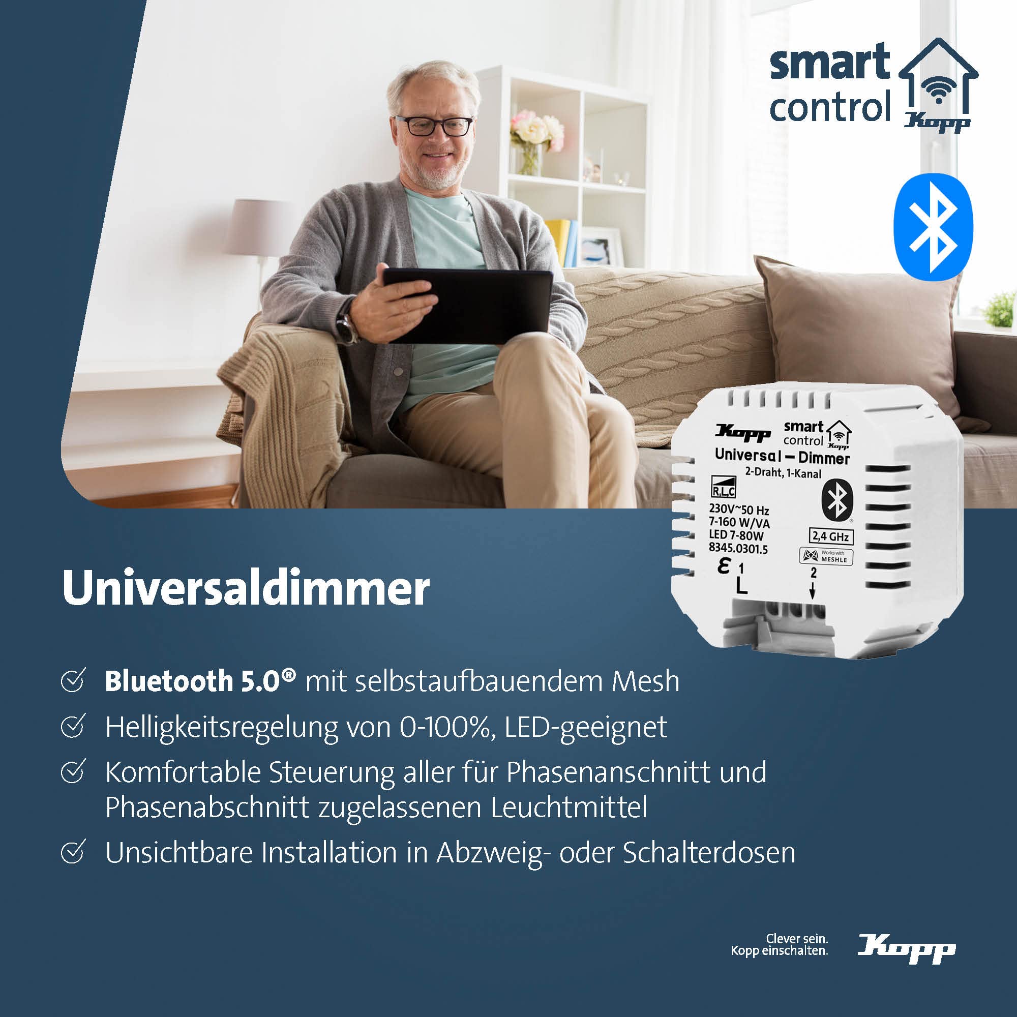 Kopp Smart-Control uniwersalny ściemniacz, technologia Smart Home Bluetooth Mesh, Amazon Alexa, Apple Home Kit, Google Home, 834503015