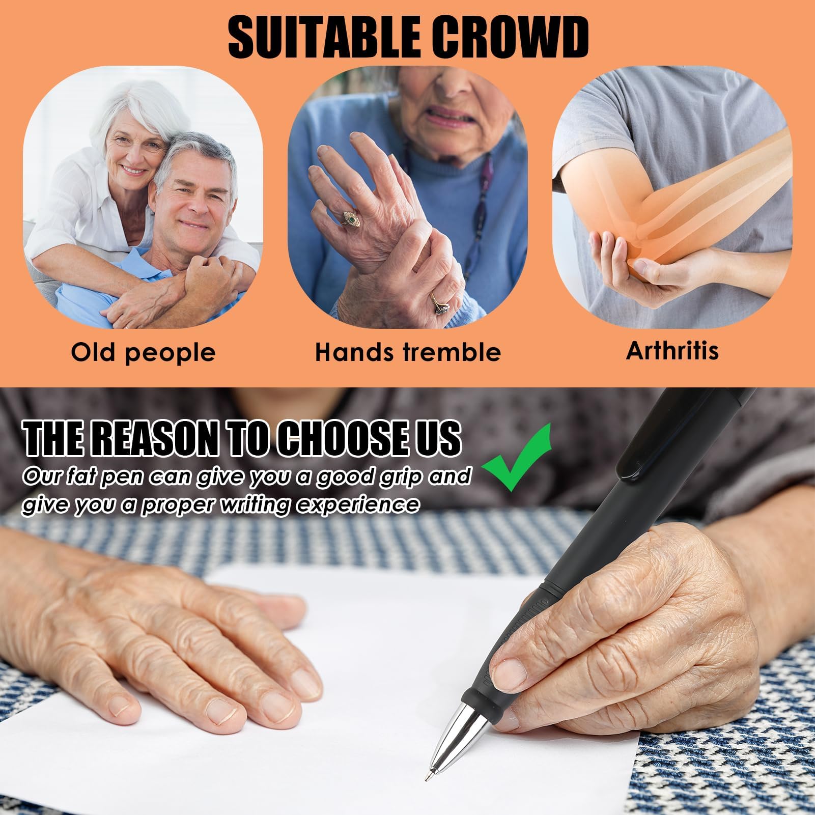 QTMMC 4 Pcs Extra Large Ballpoint Pens with 12 Refills Easy Grip Jumbo Pen Big Weighted Pens Enhanced Writing Stability for Arthritis Elderly Hand Tremors Office School Writing (1.0mm Retractable) - Image 3