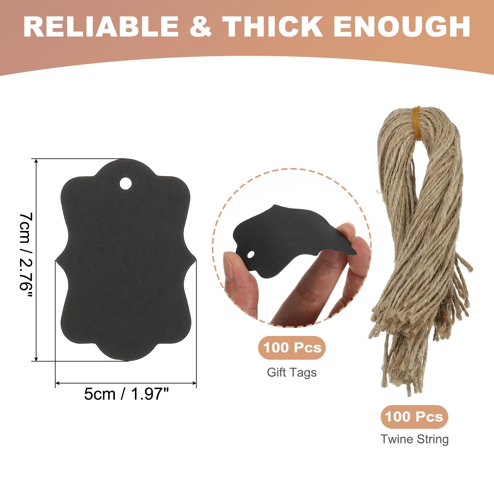 PATIKIL 100 Black Gift Tags with Twine String - Image 2