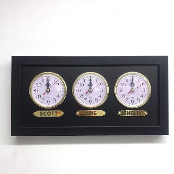Multi Zone Clock - Customize Time Zones for 3 Cities or Regions. Wall Mountable. Gold