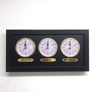 Multi Zone Clock - Customize Time Zones for 3 Cities or Regions. Wall Mountable. Gold