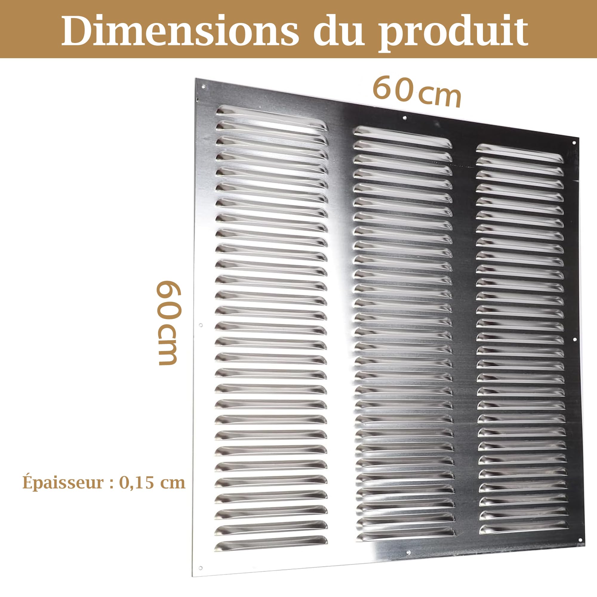 Bimiti Rejilla de ventilación de aluminio, rejilla de ventilación rectangular | Resistente a la corrosión, 60 x 60 cm, antioxidante para cocina, baño, pared, techo, viviendas