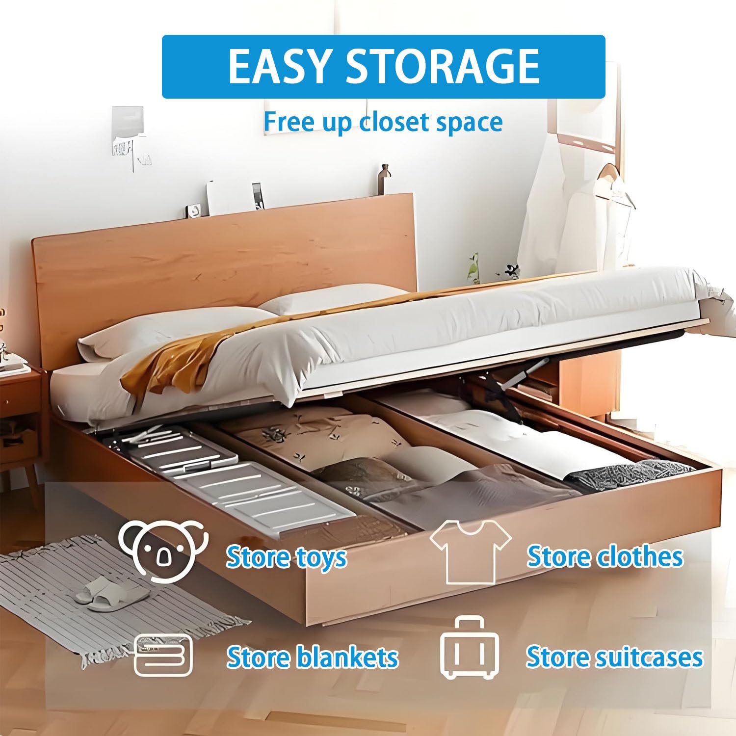 Mecanismo de elevación de Cama eléctrico (2 Unidades), Barra de elevación Plegable, Capacidad de Carga de 600 kg, con Control Remoto, Ahorro de Espacio. Black-1.1m
