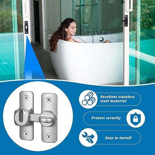 Miniatura 8 de Paquete de 2 cerraduras de puerta de granero de 90180 grados, pequeños cierres de puerta abatible, cerradura de pestillo giratorio, cerraduras de