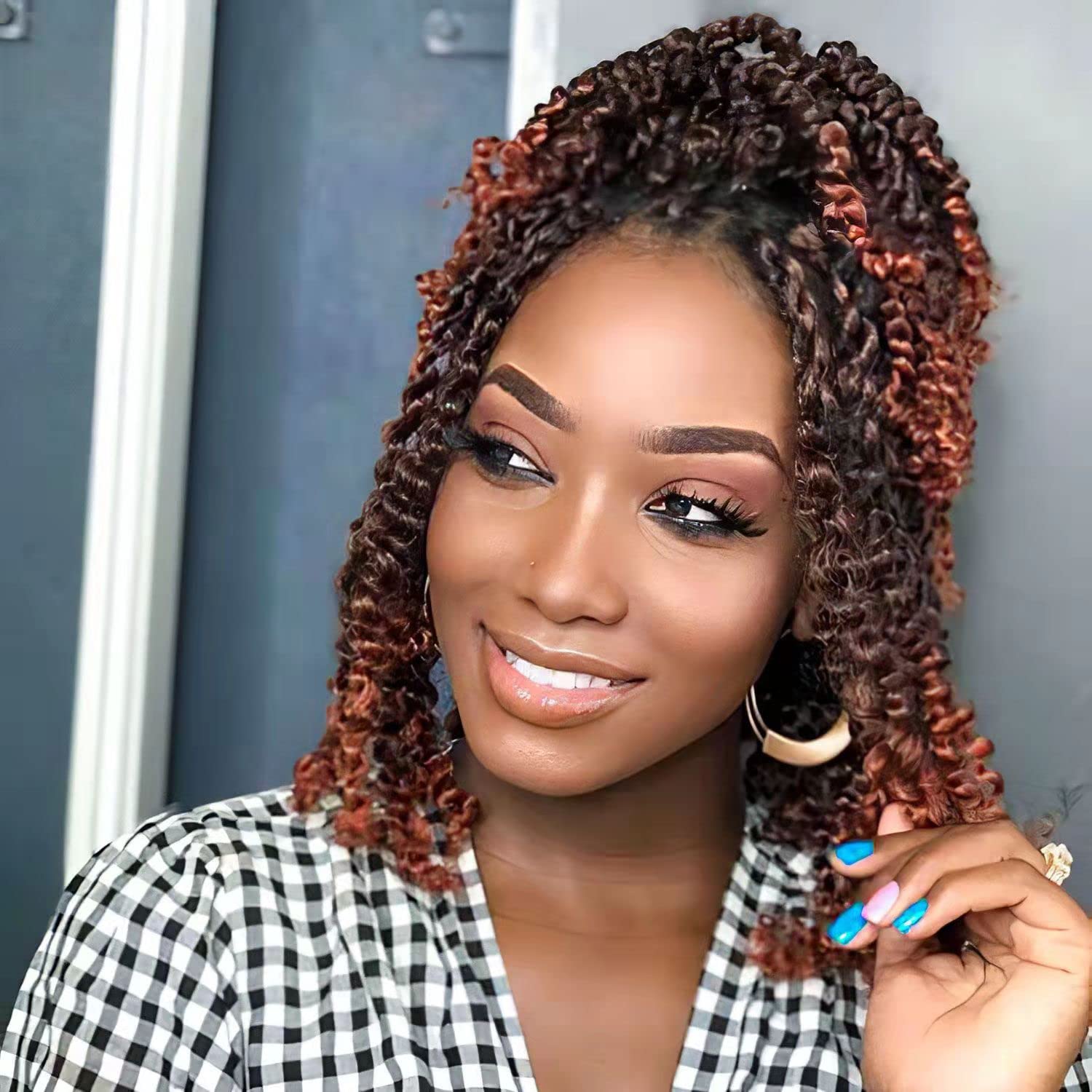 WUDAS Short Passion Twist Hair 8 Inch Pre-twisted Passion Twists Crochet Hair Ombre Ginger Red Pre-looped Synthetic Crochet Braids (8 Packs,T350)