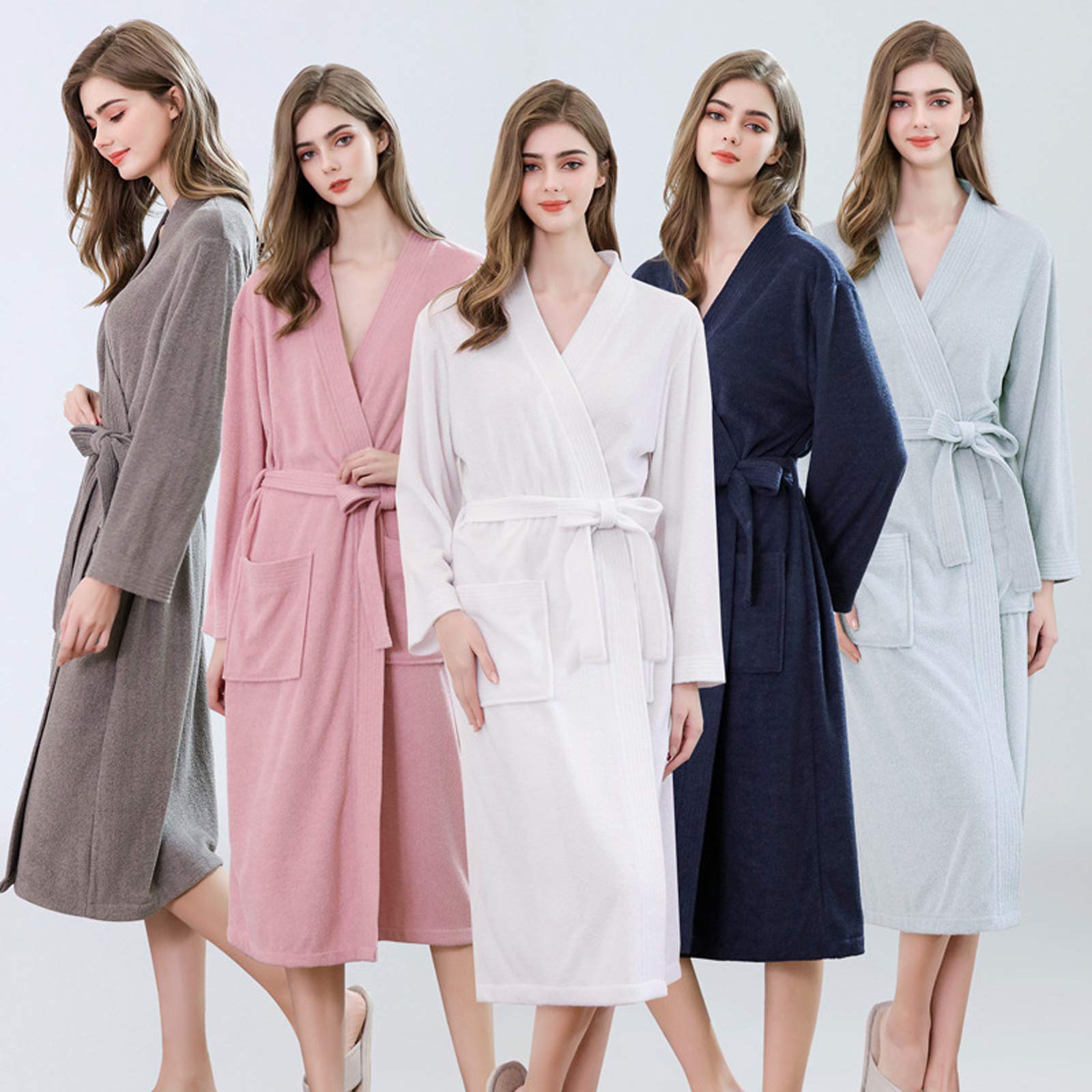 Damski szlafrok frotte, bawełniany szlafrok + opaski do włosów, szal kołnierz szlafrok kąpielowy szlafrok kimono na wszystkie pory roku