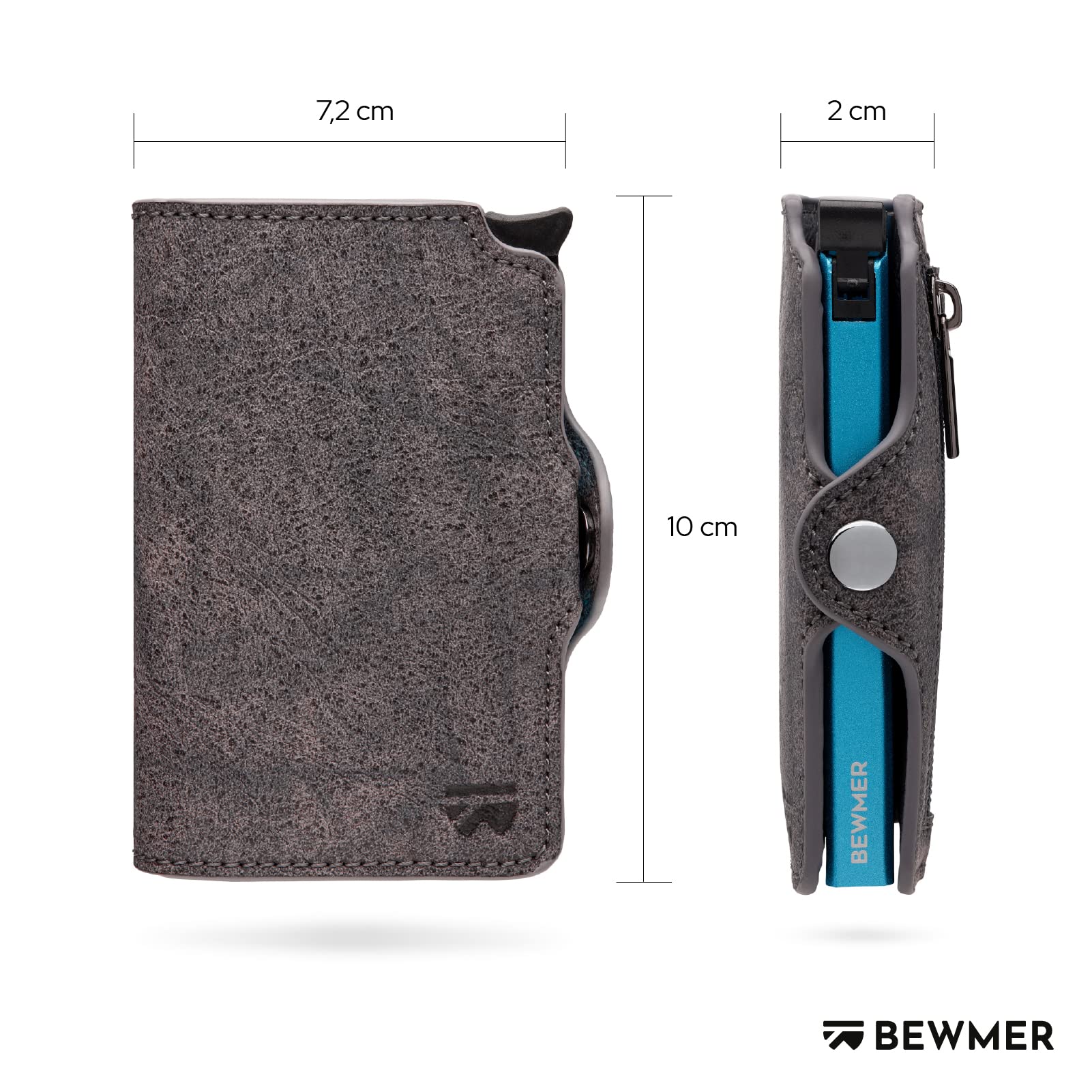 BEWMER Porta Carte di Credito 1 ZIP Schermato | Portafoglio Slim da Uomo e Donna | Porta Tessere e Documenti con Rfid Protection e Fermasoldi in Carbon Fiber (Grigio con Zip)