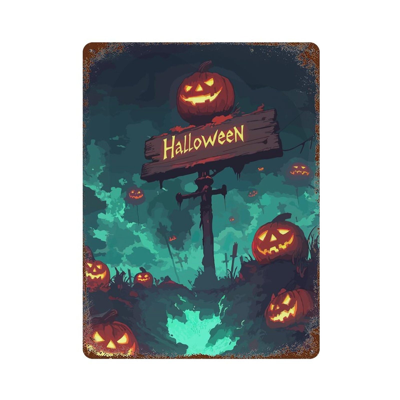 Halloween Pumpkin Patch Sign Weathered Tin Sign 15.7"x11.8", Shabby Chic Decor for Garage, Pub Or Kitchen