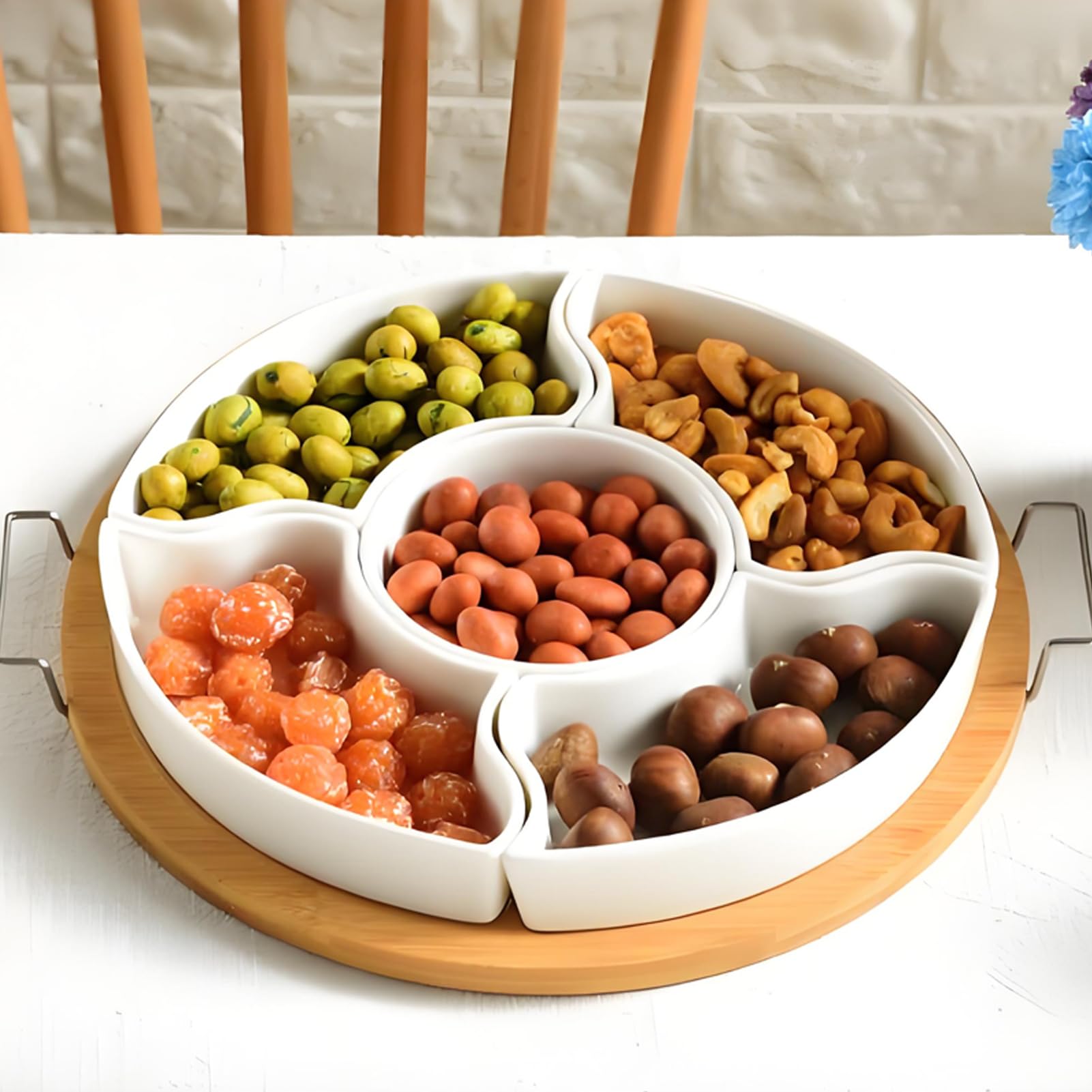 Giratorio De Snacks de aperitivos con 5 compartimentos extraíbles | Organizador giratorio de almacenamiento para snacks Dip para chips para , pícnic, camping, Navidad
