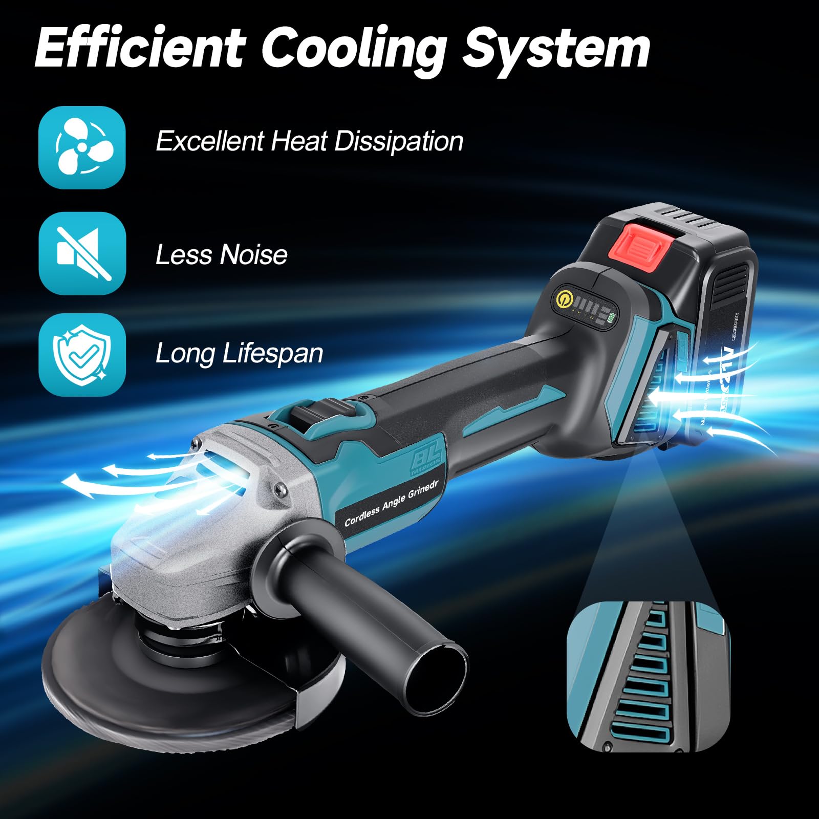 Smerigliatrice Angolare a Batteria 125 Compatibile con Batterie Makita 18V, Flessibile con Batteria 2x3.0Ah 9000 Giri/min, con 5 Dischi da Taglio & 2 Dischi Lamellari per Tagliare, Lucidare