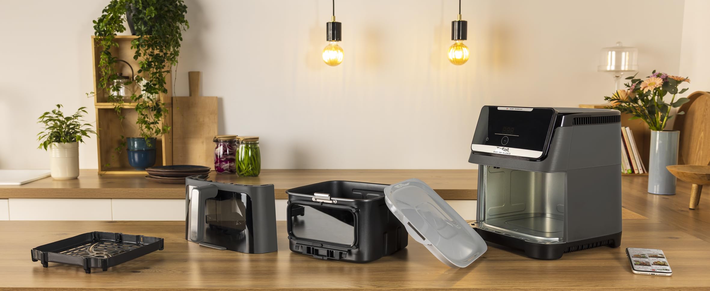 Tefal EY846H Easy Fry Silence 7L, Cicha i Kompaktowa Frytownica Beztłuszczowa, Do 8 Osób, Odpinany Przedni Panel, Okienko Podglądu