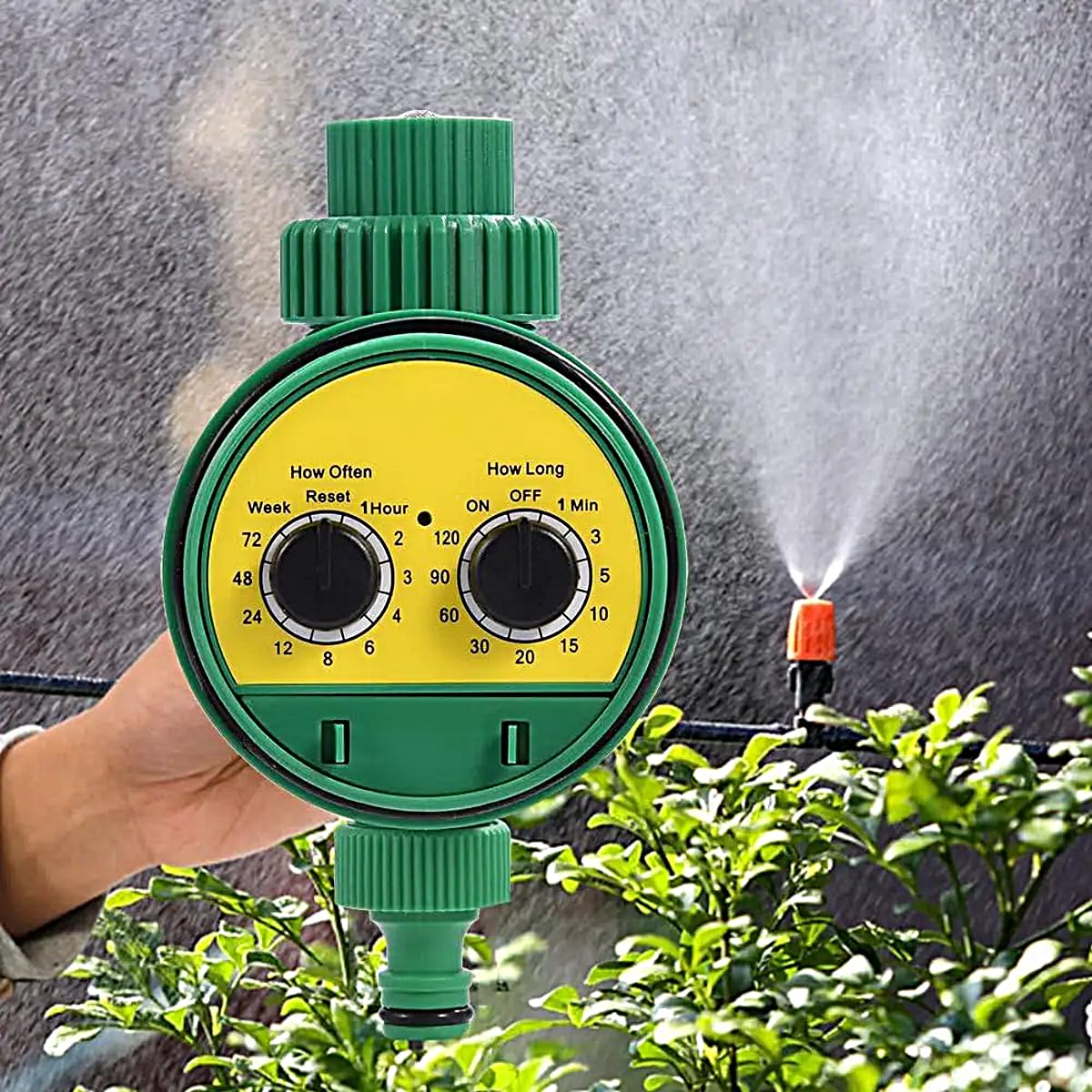Manguera de riego automática electrónica exterior, plástico verde, para jardín, con temporizador
