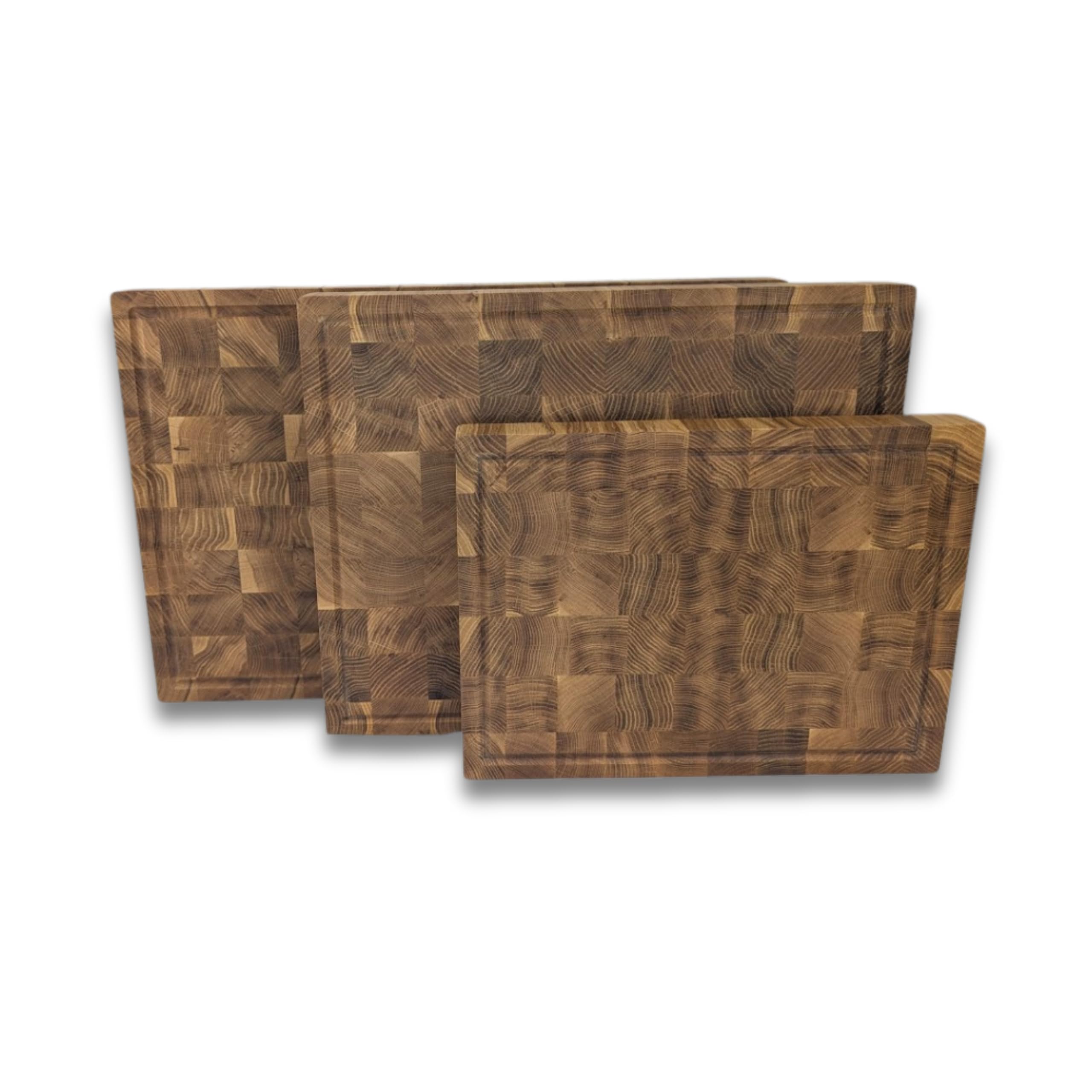 XXL Premium Stirnholz Schneidebrett Eiche 60x40x4,5 cm mit Saftrille – Massives Holzbrett & Tranchierbrett mit Griffmulden & Silikonfüßen – Hackblock Eiche