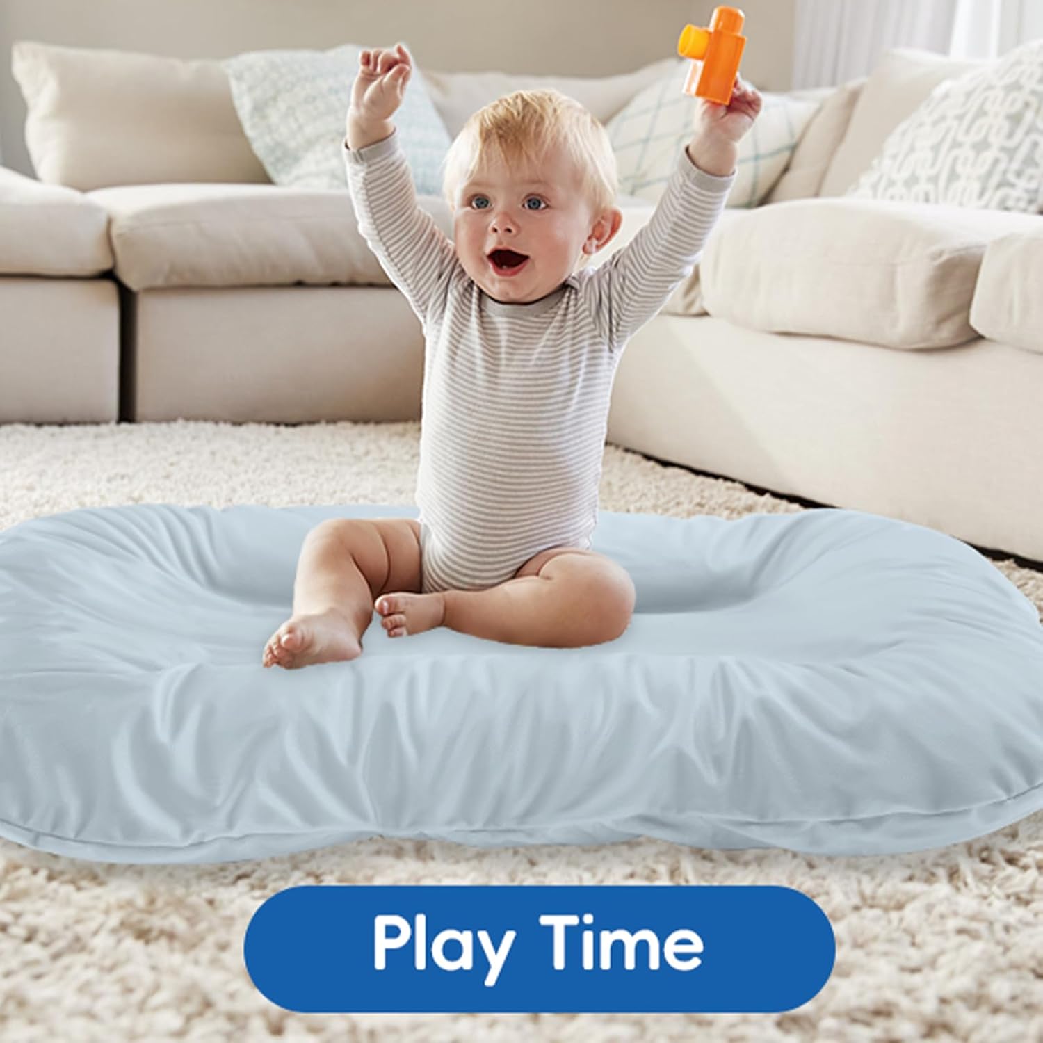 Baby Lounger, Baby Lounger for Newborn 0-24 Months, 100% Breathable Cotton Baby Nest for Tummy Time & Diaper Changes, Portable Infant Essentials for Home & Outdoor(Blue) - Image 2