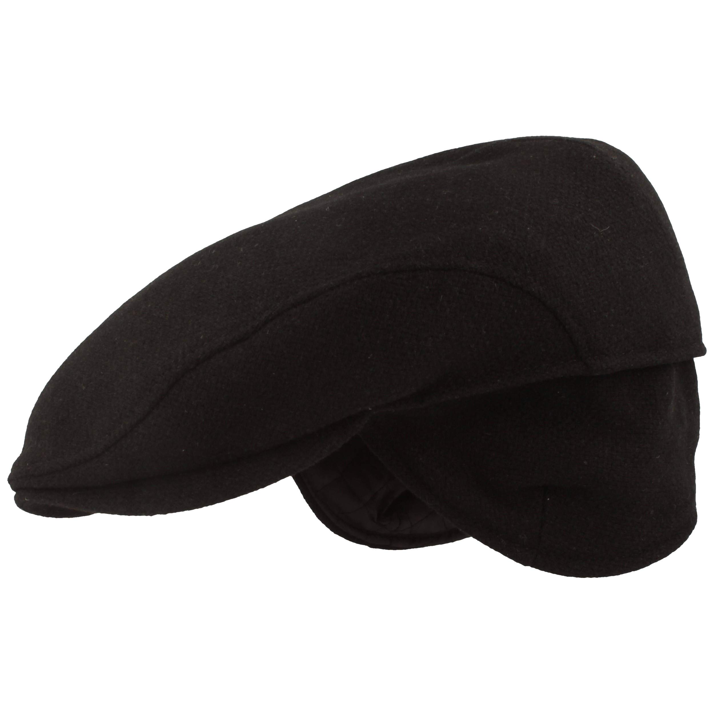 Breiter Herren Winter Schiebermütze mit Ohrenklappen Flatcap Schirmmütze 100% Wolle mit ausklappbarem Ohrenschutz Mütze Hautfreundlich & Bequem
