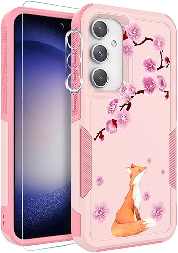 Funda para Samsung Galaxy S23 FE 5G con pantalla + protector de lente de cámara lindo diseño floral de flores para niñas y mujeres, delgada y suave