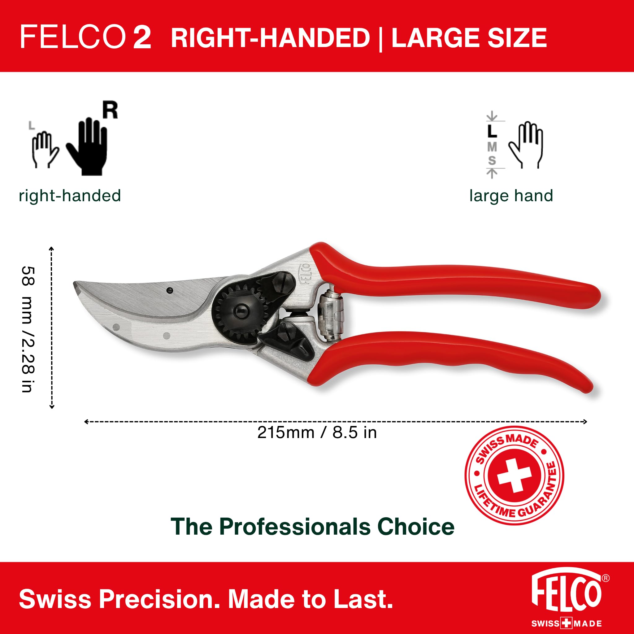 FELCO 2 Tijera de Podar Profesional Bypass 25 mm para Mano Derecha y Manos Grandes + Afilador Multifunción FELCO 905 para Mantenimiento Preciso y Duradero