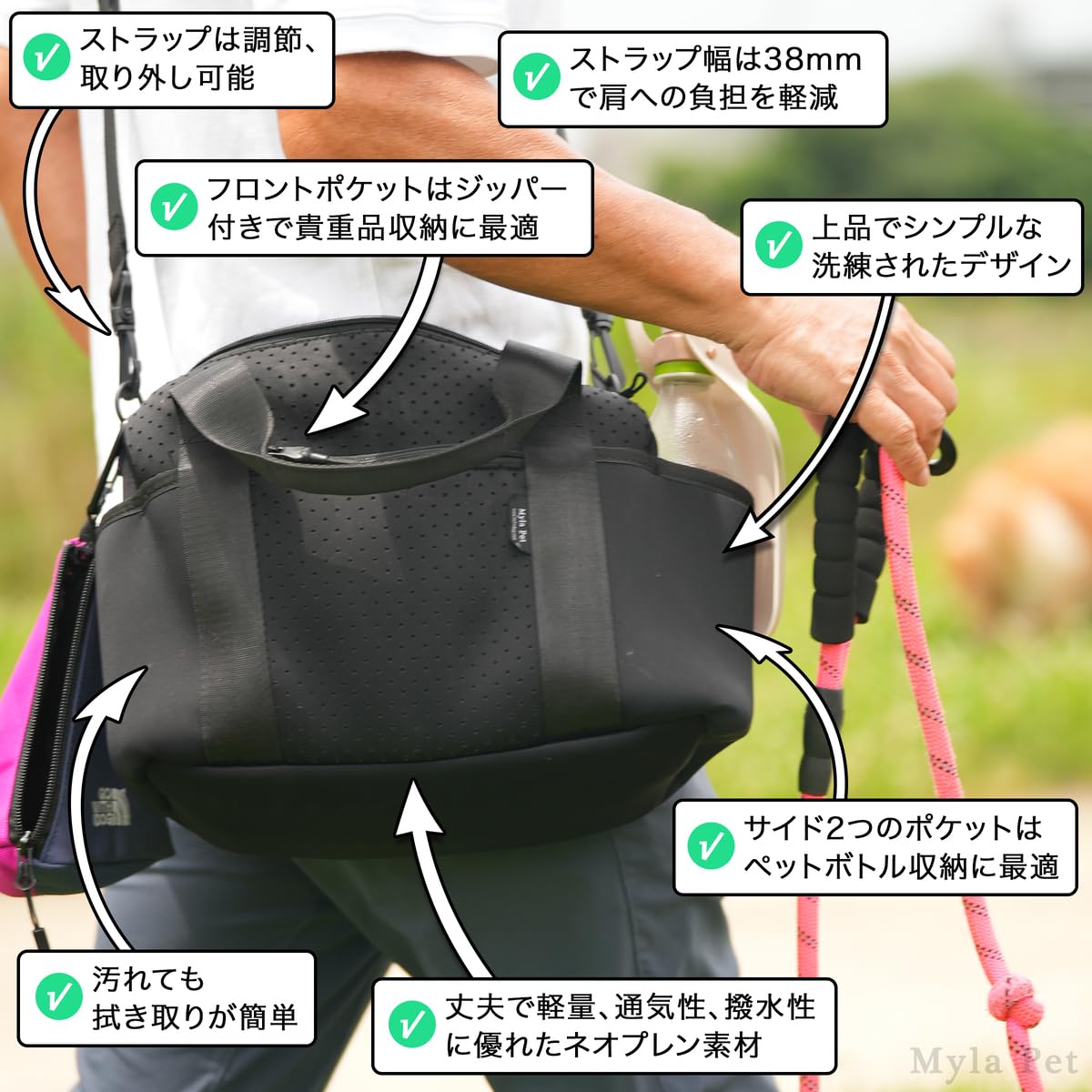 Amazon.co.jp: マイラ 犬のお散歩バッグ 使いやすい 斜めがけ 撥水剤 