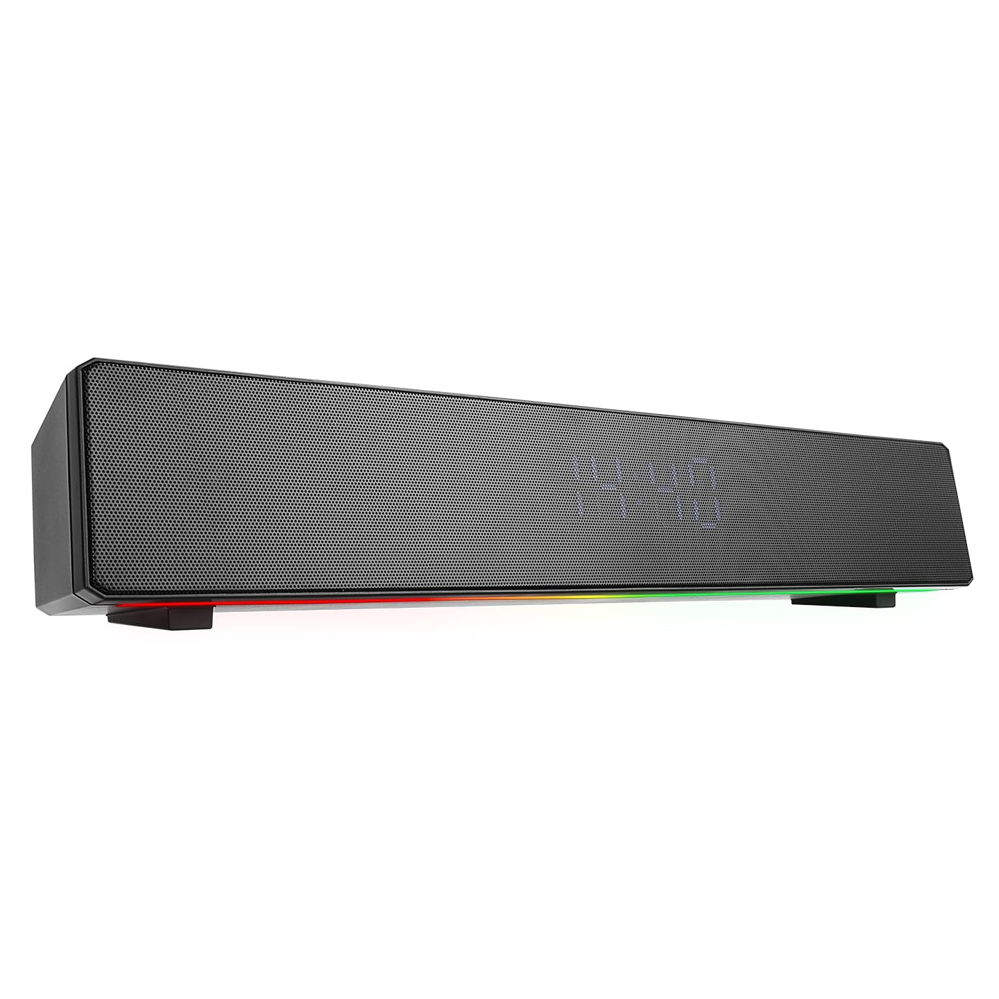 Mikado MD-SBT27 Soundbar front view with digital clock display and RGB lighting