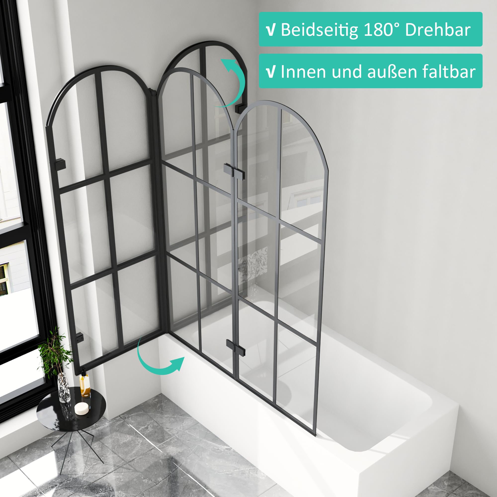 Duschwand für Badewanne Schwarz, Duschwand 120x140cm 2-teilig faltbar Duschwand Badewannenaufsatz Schwarz Badewannenfaltwand Duschabtrennung für Badewanne mit 6mm ESG Sicherheitsglas
