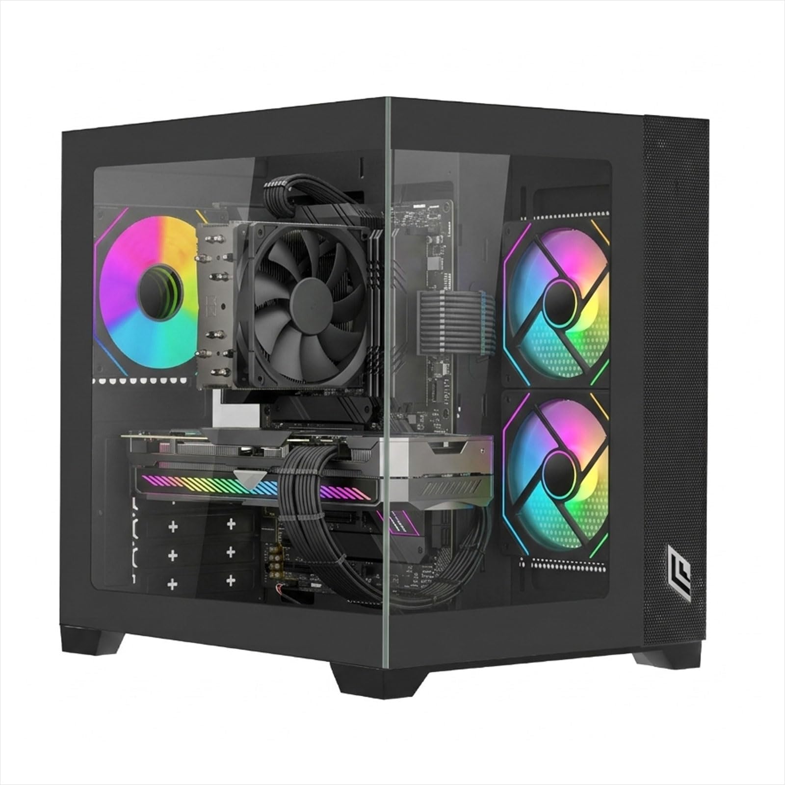 Noua Vision ZK100 Case PC Micro ATX Mini Tower Gaming | Pannelli Vetro Temperato Frontale e Laterale | Ventola ARGB Preinstallata | Struttura Dual Chamber | USB 3.0 | Filtro Anti-Polvere | Nero