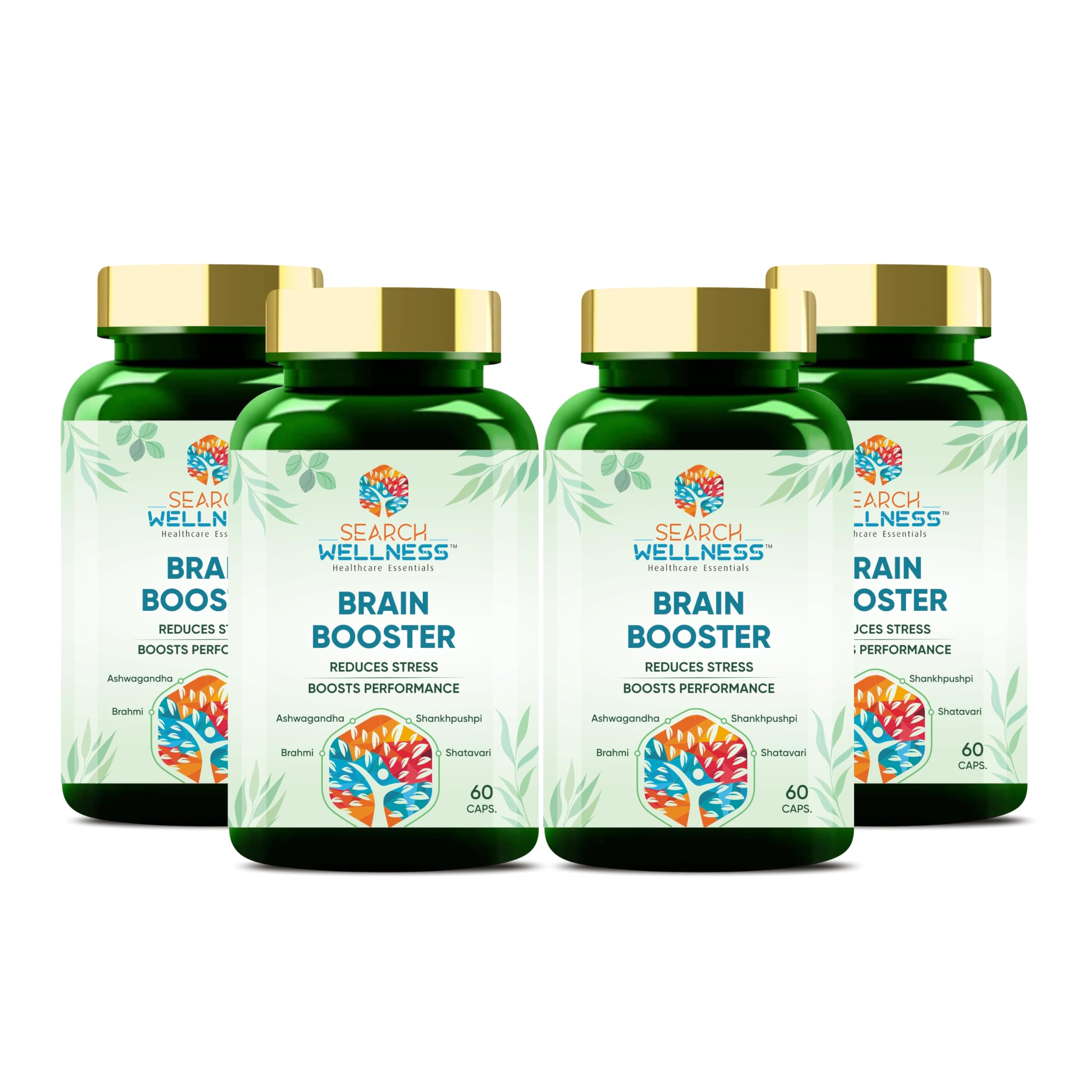 Brain Booster Capsule for Kids & Adults | Ayurvedic Brain Power Capsule with Ashwagandha, Shankhpushpi & Brahmi | Best Brain Supplement for Memory, Focus, Concentration & Mental Wellbeing |(Pack of 4, 60 Capsules )